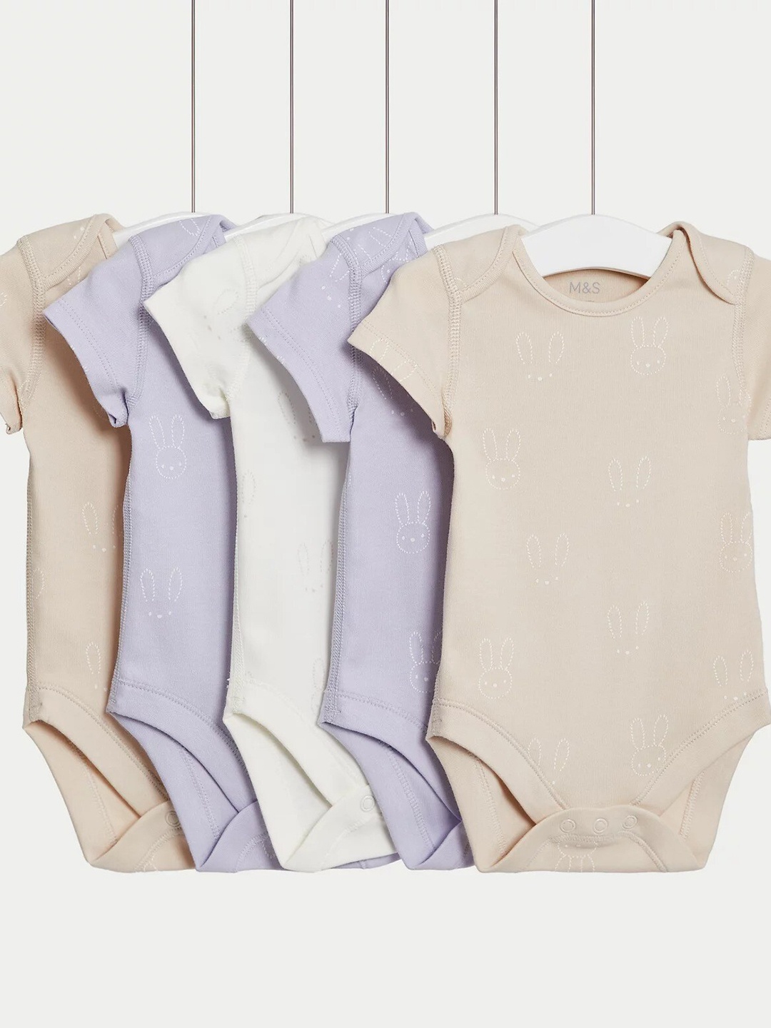 

Marks & Spencer Girls Pack Of 5 Printed Pure Cotton Bodysuits, Beige