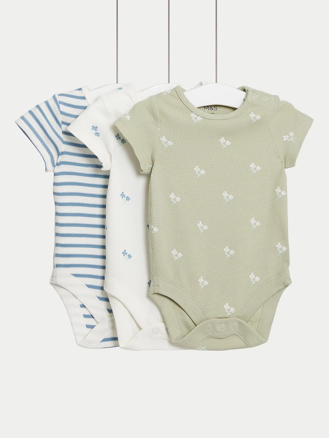 

Marks & Spencer Girls Pack of 3 Printed Pure Cotton Bodysuits, Green