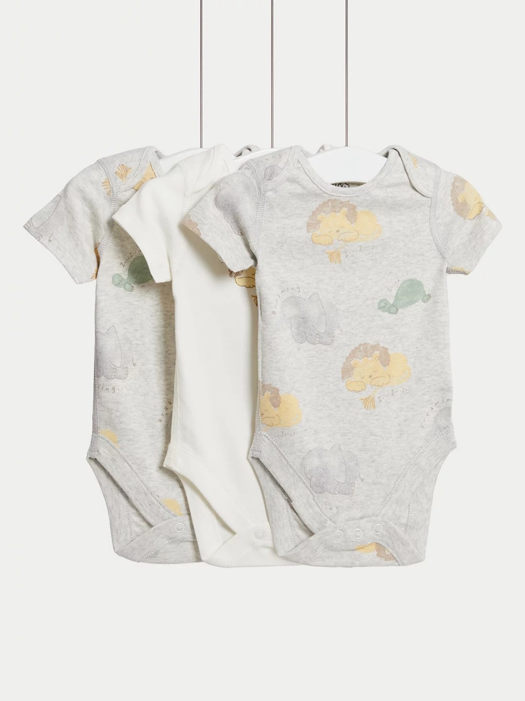 

Marks & Spencer Infants Pack of 3 Printed Pure Cotton Bodysuits, Grey