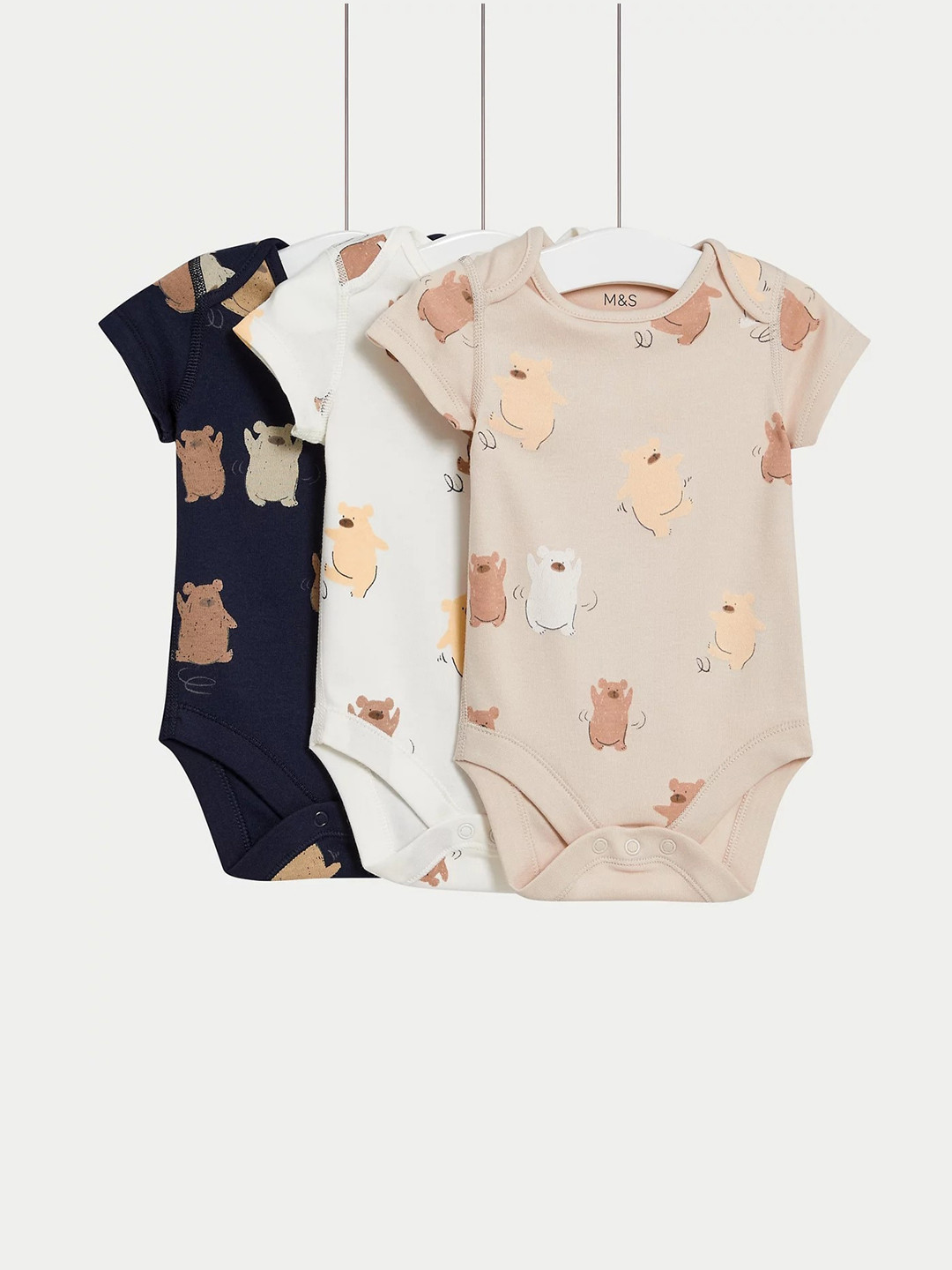 

Marks & Spencer Infants Boys Pack Of 3 Dancing Bear Printed Pure Cotton Bodysuits, Black