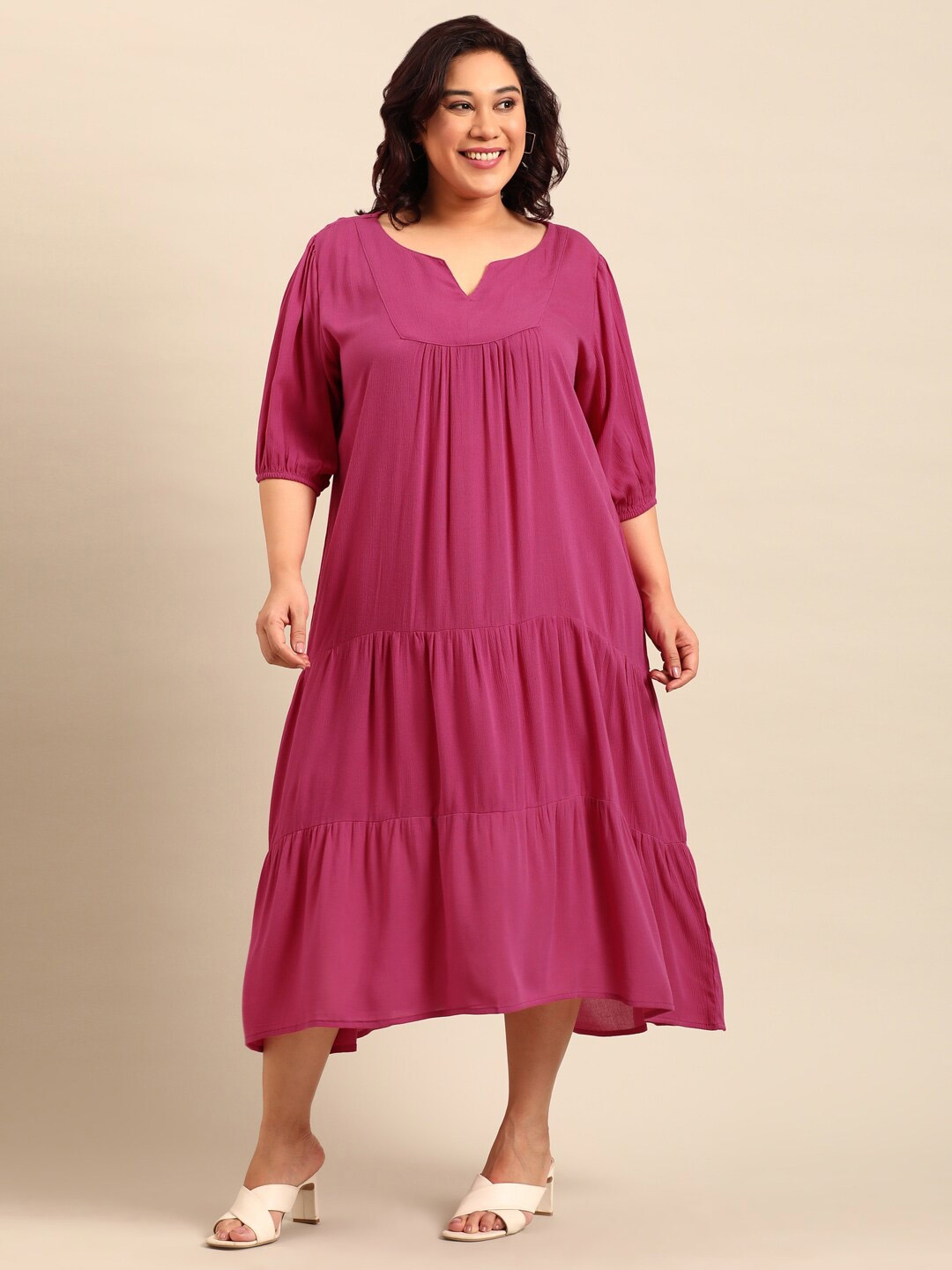 

The Pink Moon Crepe A-Line Midi Plus Size Dress