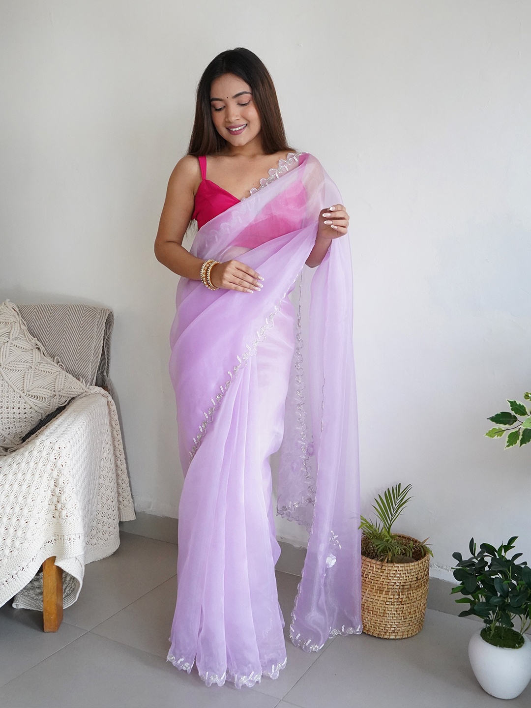 

SAREESBYCHIRAG Embroidered Organza Saree, Purple