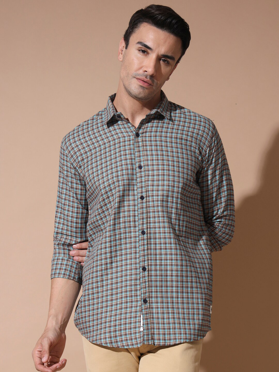 

RAMAESTRY Original Tartan Checked Cotton Casual Shirt, Brown