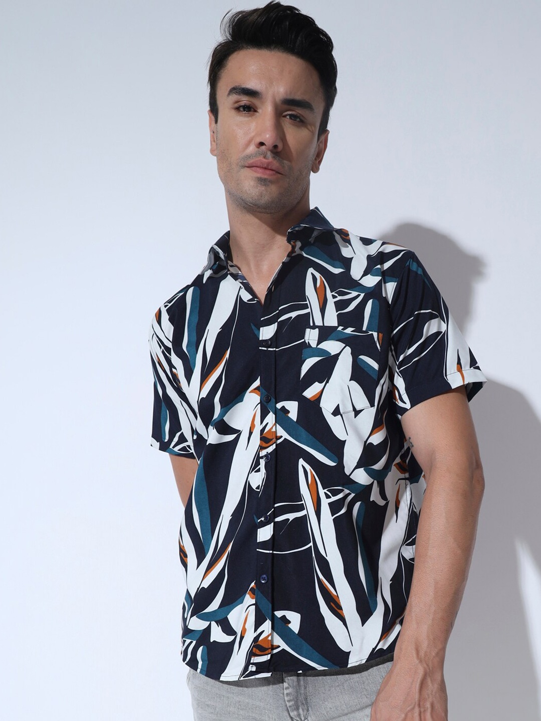 

RAMAESTRY Floral Printed Casual Shirt, Navy blue