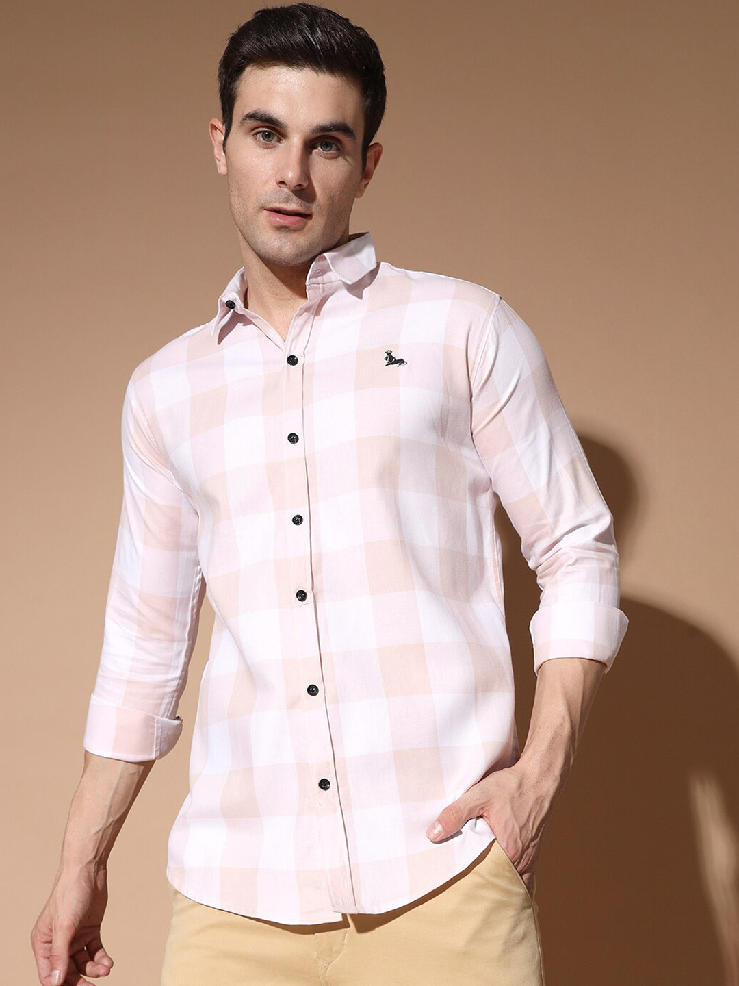 

RAMAESTRY Buffalo Checked Spread Collar Casual Shirt, White