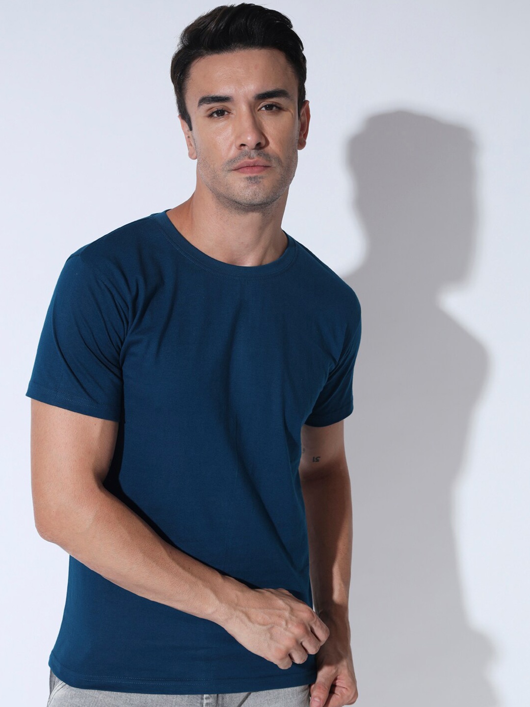 

RAMAESTRY Round Neck Cotton T-shirt, Blue