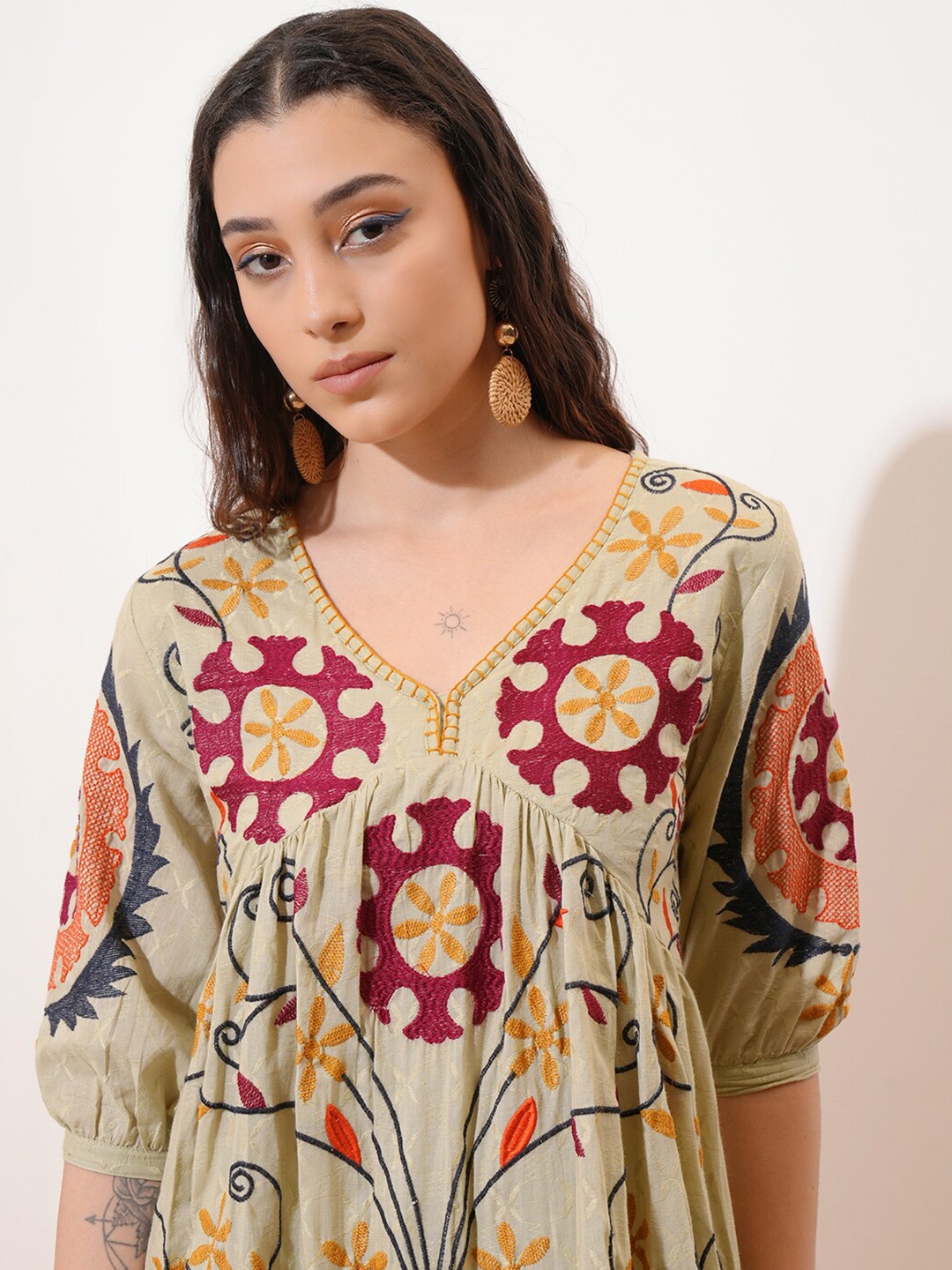 

Vishudh Ethnic Motifs Embroidered Empire Dress, Green