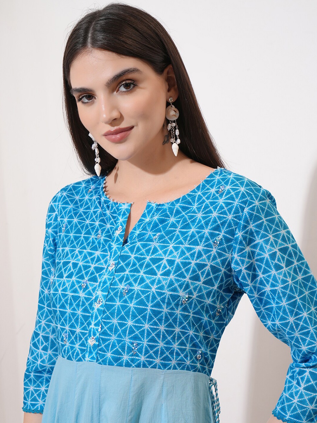 

Vishudh Ethnic Motifs Printed Fit & Flare Midi Dress, Blue