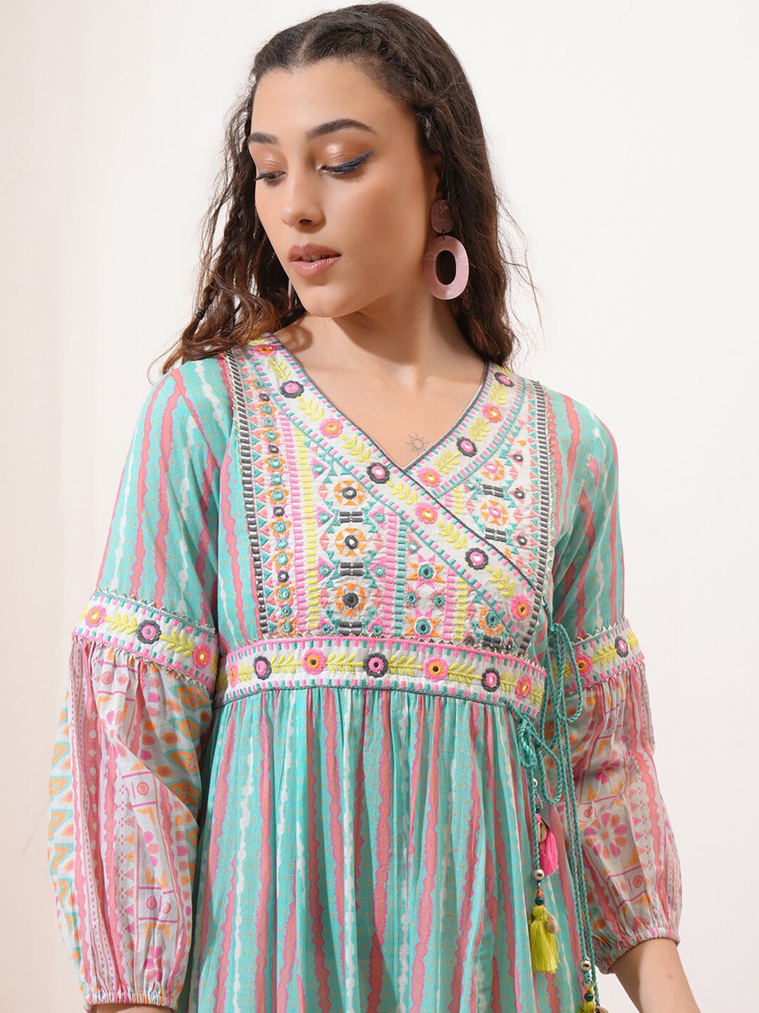 

Vishudh Striped Embroidered Fit & Flare Midi Dress, Blue