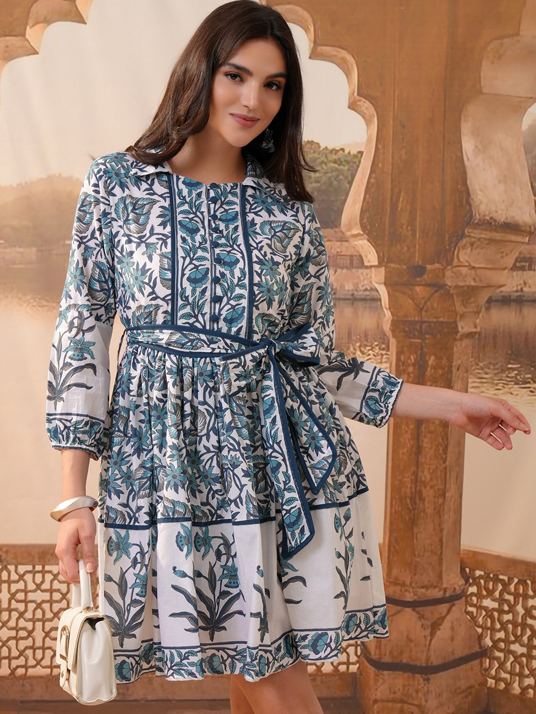 

Vishudh Ethnic Motifs Printed Fit & Flare Dress, Blue