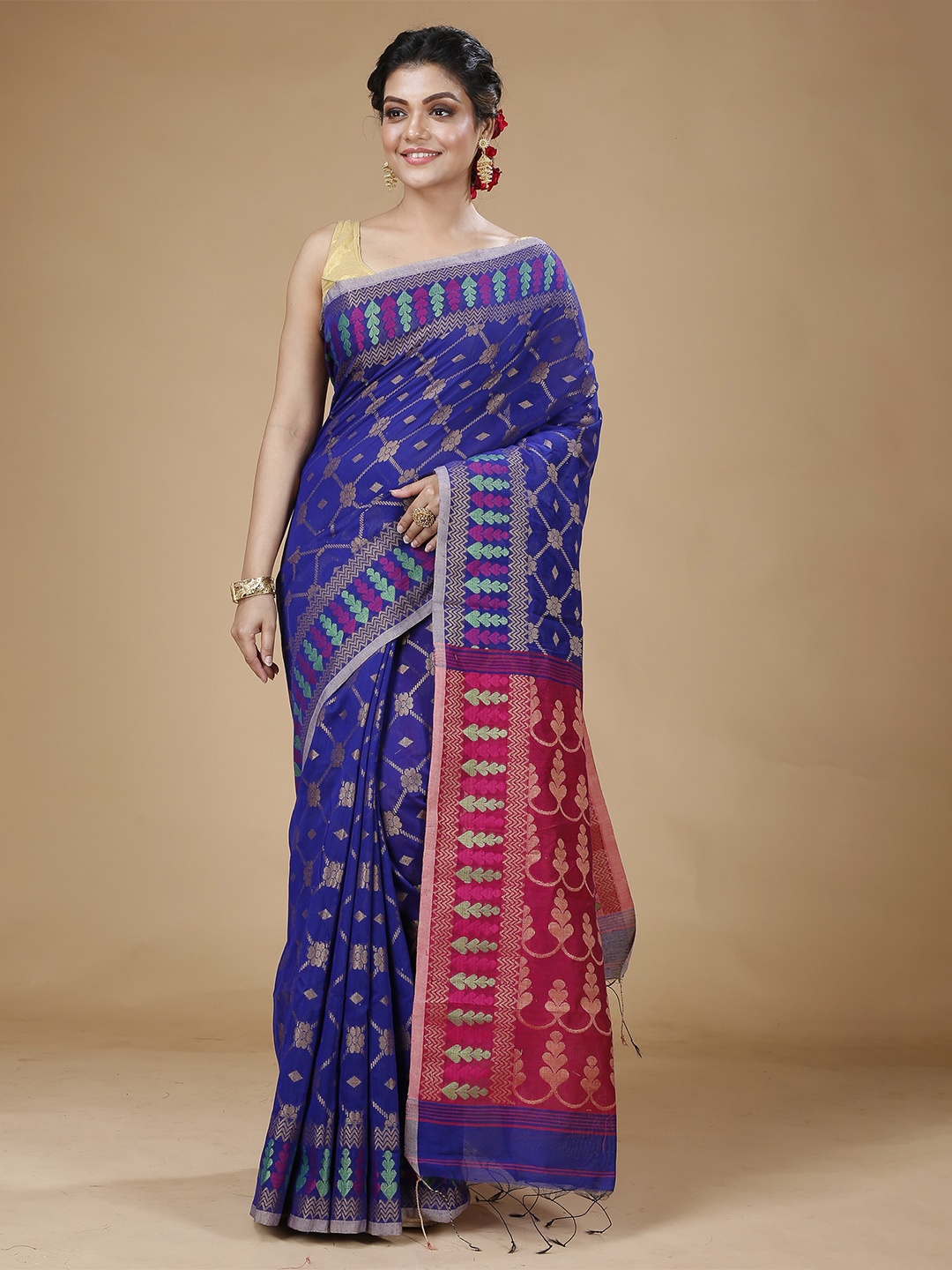 

SLAGHA Woven Design Zari Jamdani Saree, Blue