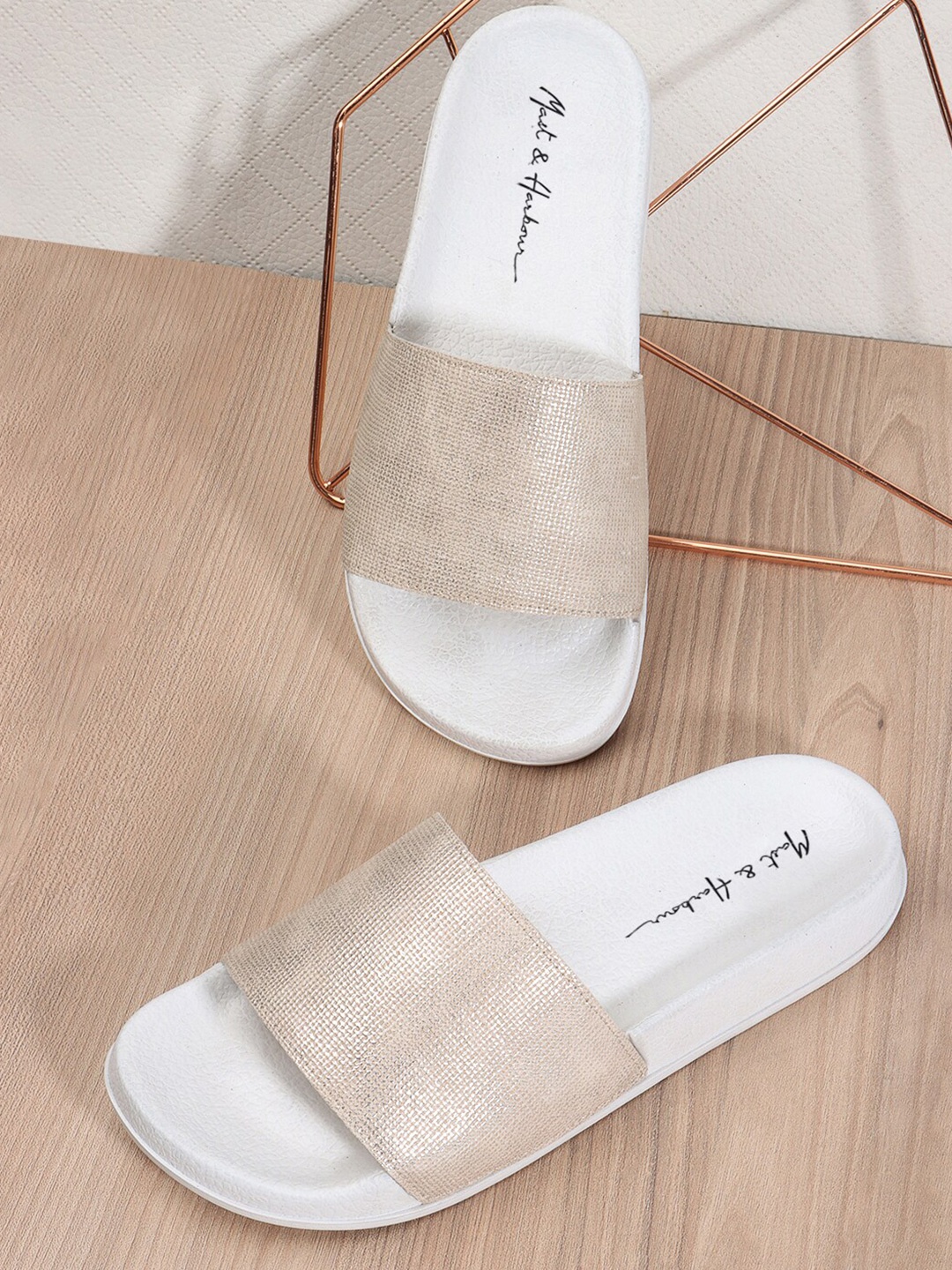 

Mast & Harbour Women Self Design Sliders, Cream