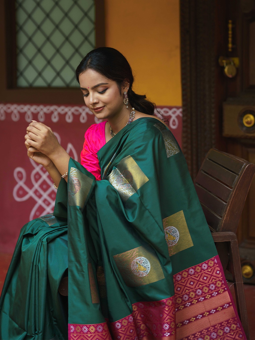 

Kancheepuram Kalakshetra Silks Woven Design Zari Silk Blend Kanjeevaram Saree, Green