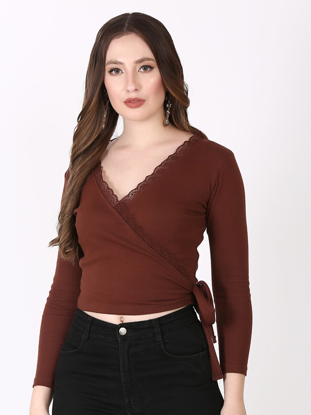 

SIGHTBOMB Cotton Styled Back Crop Top, Brown