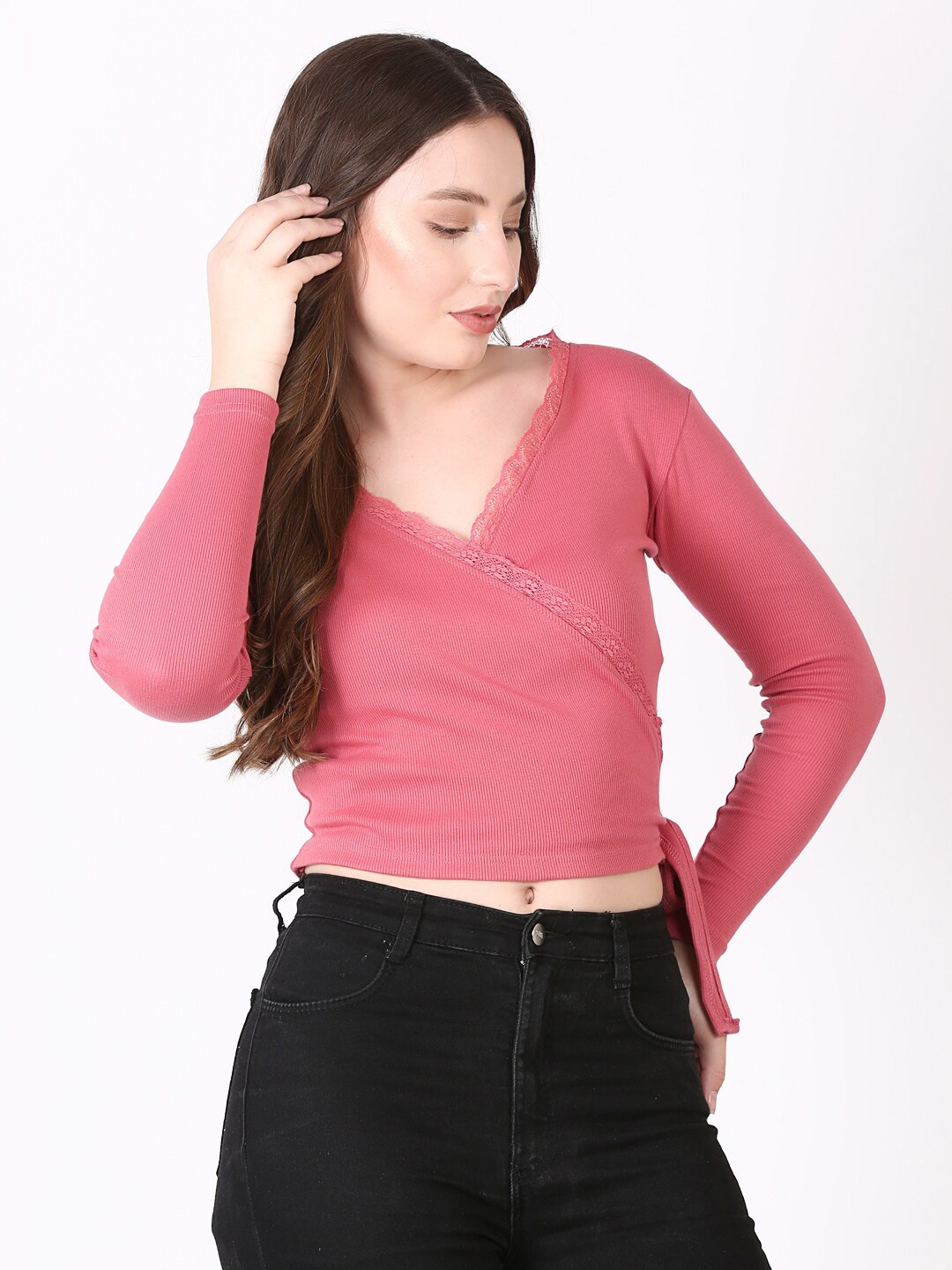 

SIGHTBOMB Cotton Wrap Top, Pink