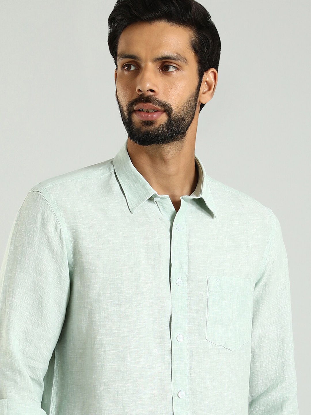 

Indian Terrain Classic Slim Fit Pure Linen Casual Shirt, Green