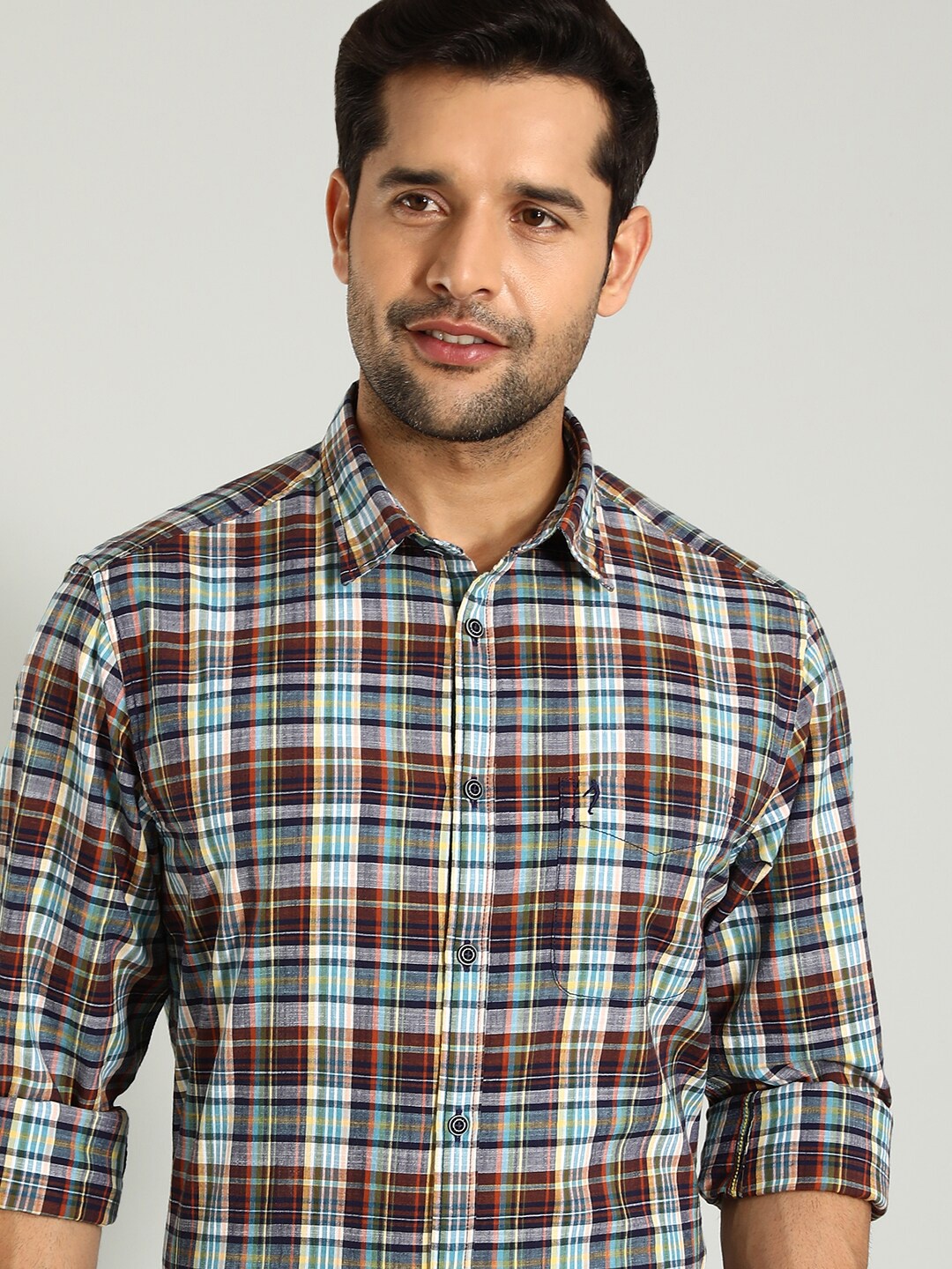 

Indian Terrain Classic Slim Fit Tartan Checks Pure Cotton Casual Shirt, Red