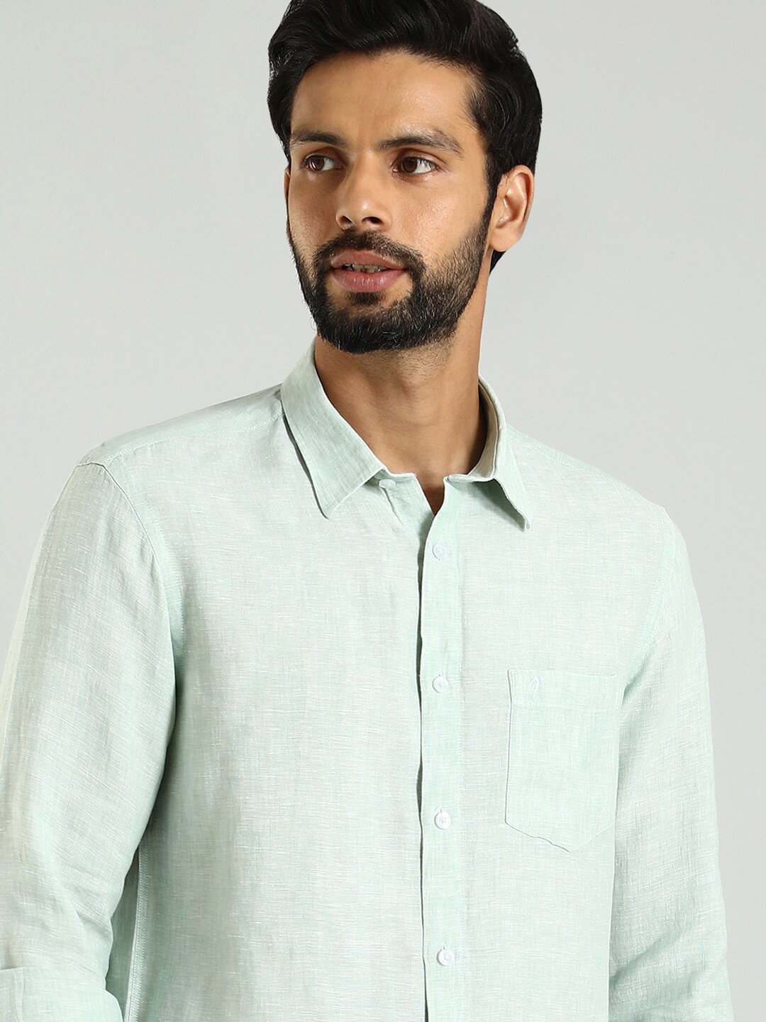 

Indian Terrain Classic Slim Fit Pure Linen Casual Shirt, Green