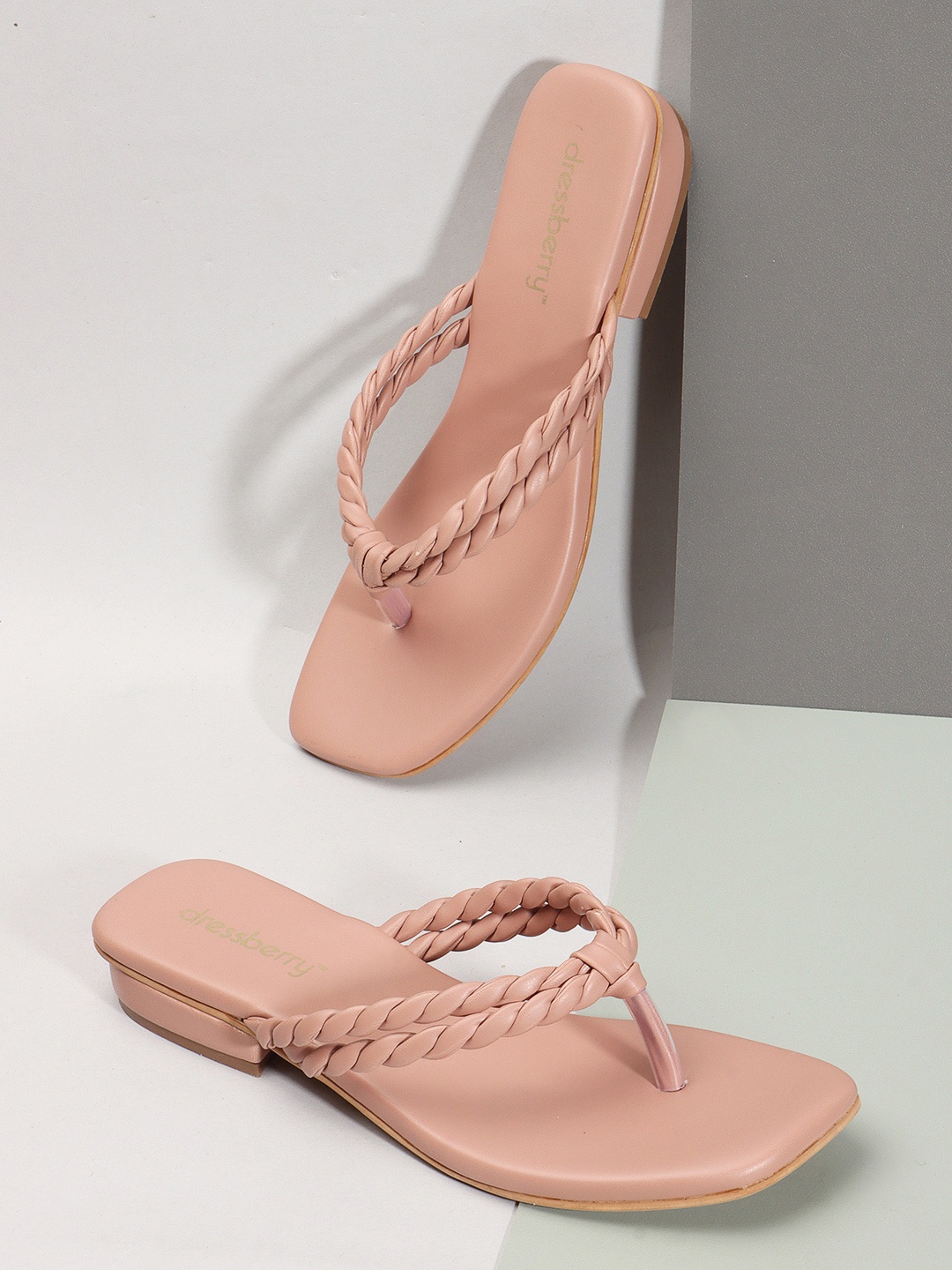 

DressBerry Peach-Coloured Open Toe T-Strap Flats