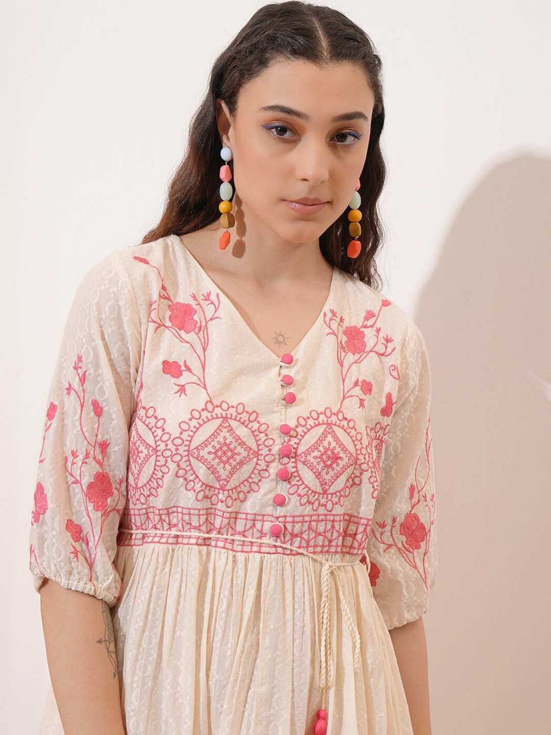 

Vishudh Ethnic Motifs Embroidered Empire Dress, Pink