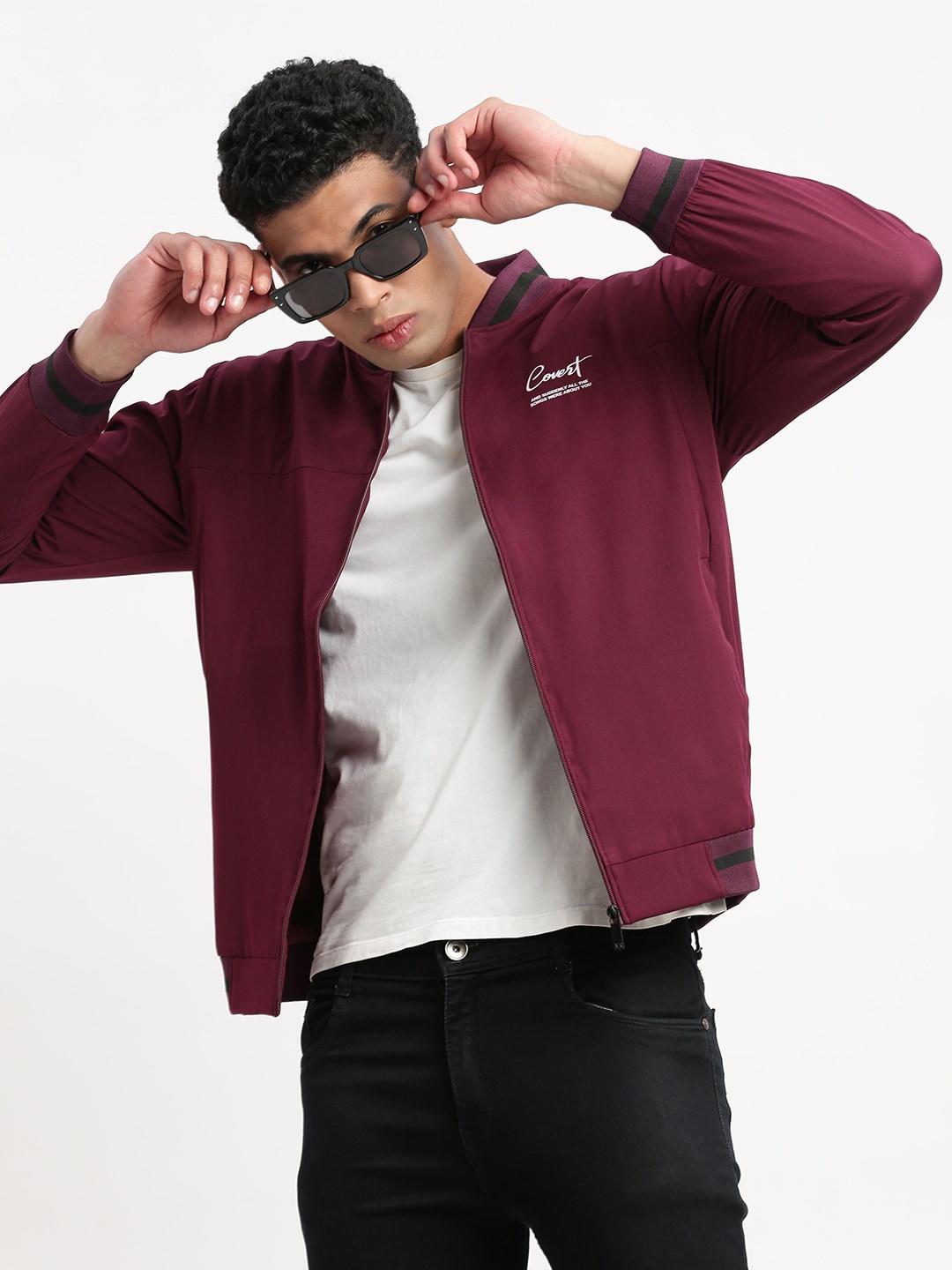 

SHOWOFF Stand Collar Windcheater Bomber Jacket, Purple