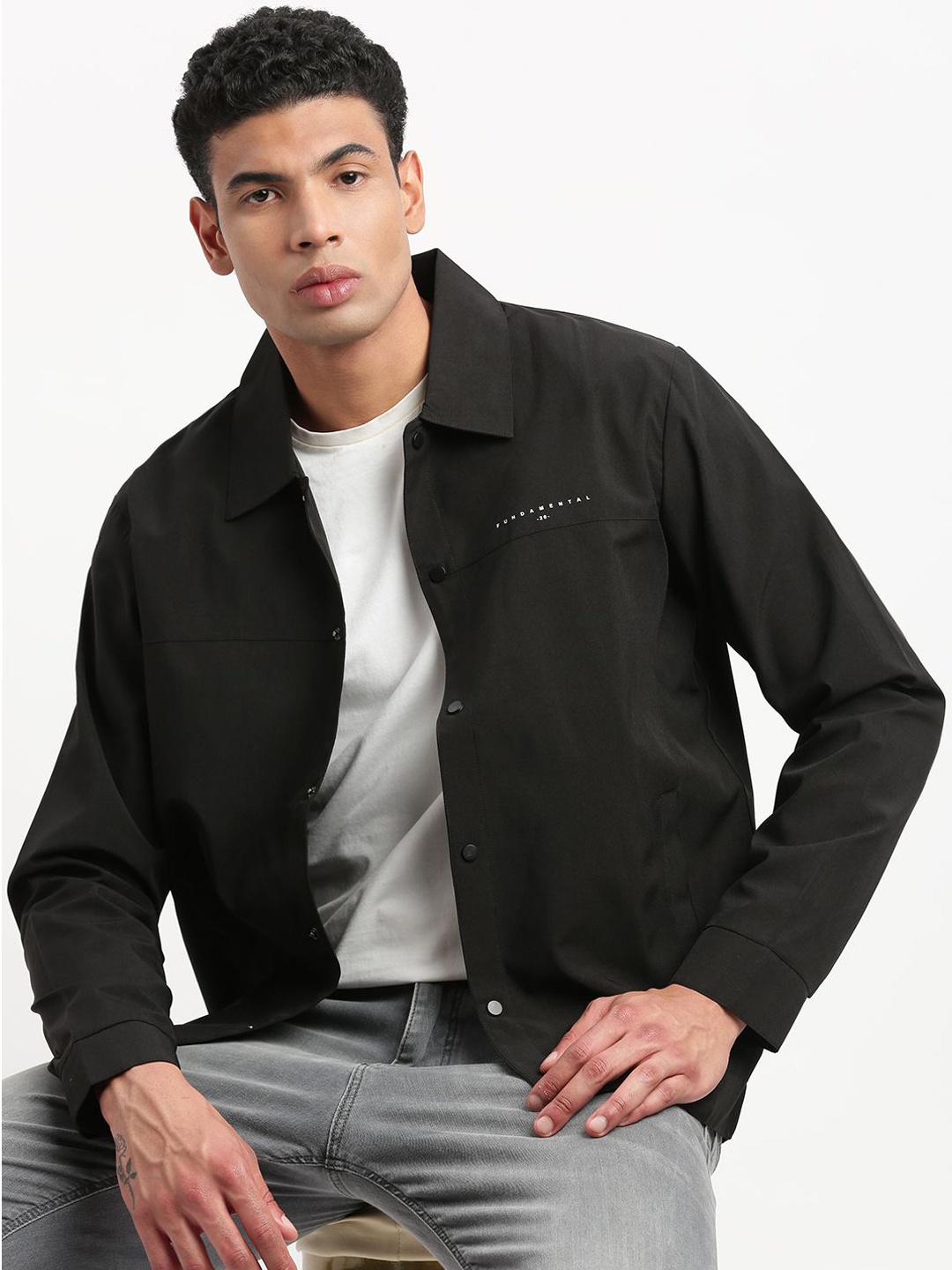 

SHOWOFF Spread Collar Windcheater Tailored Jacket, Black