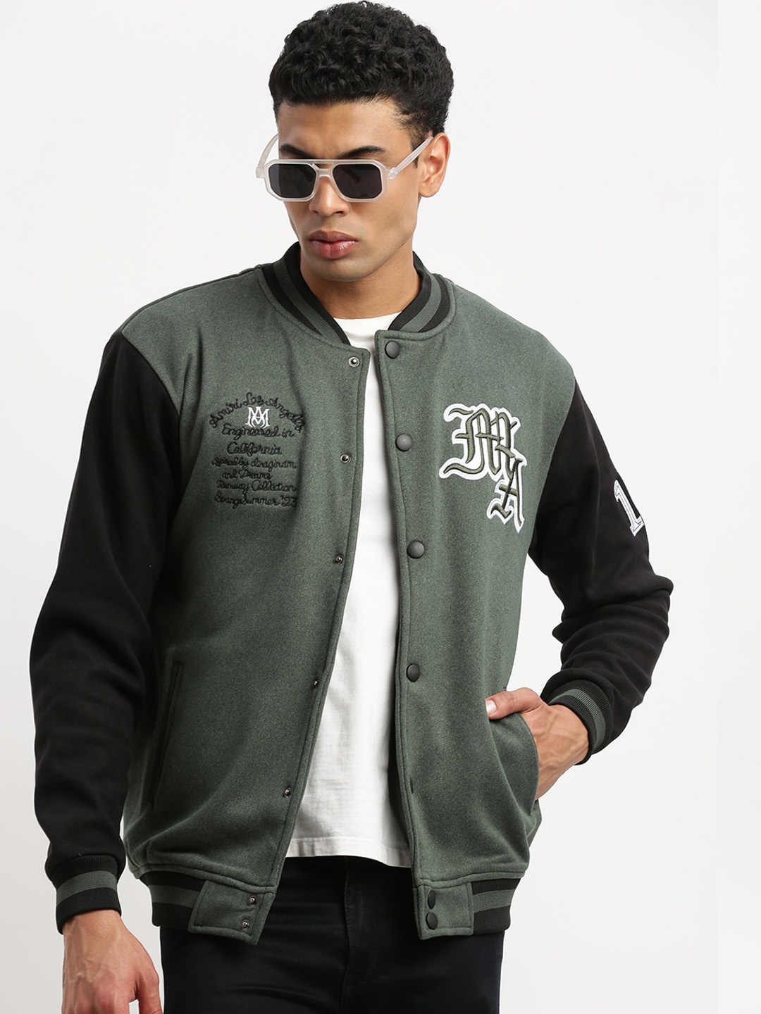 

SHOWOFF Typography Printed Windcheater Varsity Jacket, Green