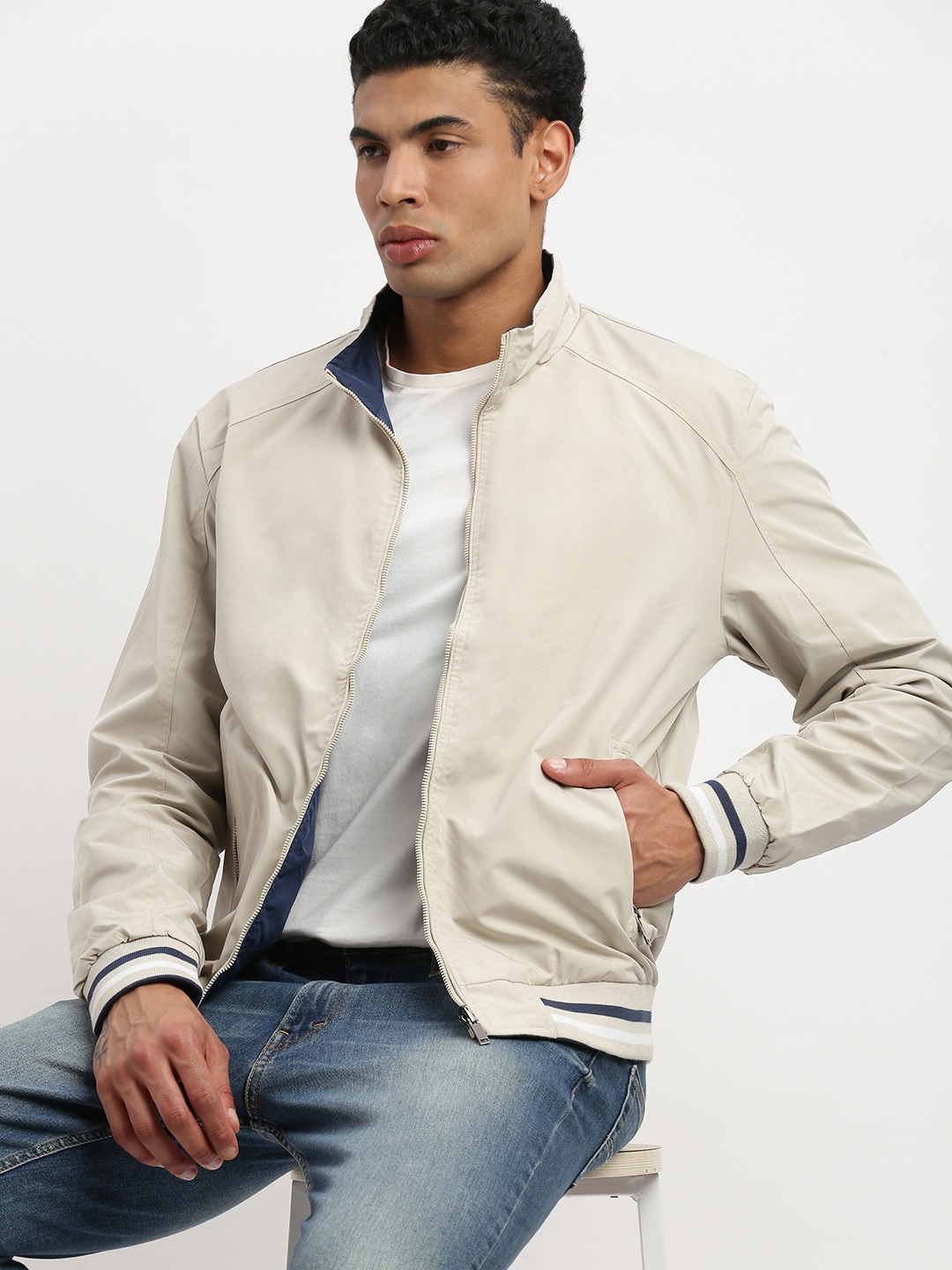 

SHOWOFF Reversible Windcheater Bomber Jacket, Cream
