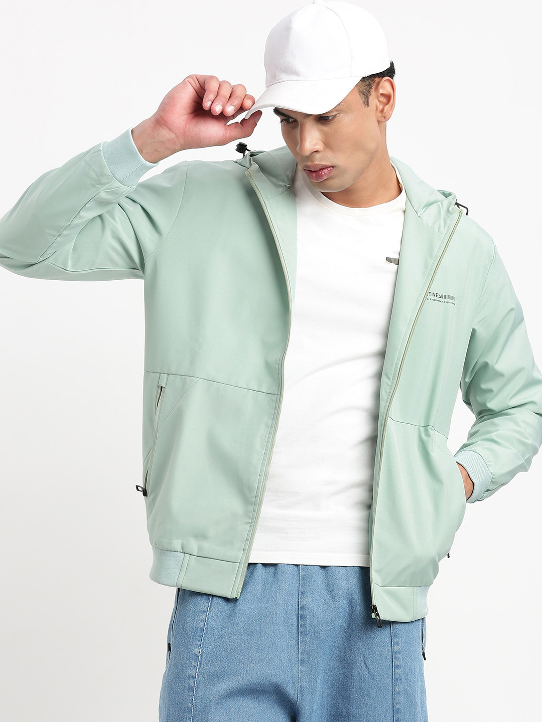 

SHOWOFF Hooded Windcheater Bomber Jacket, Sea green