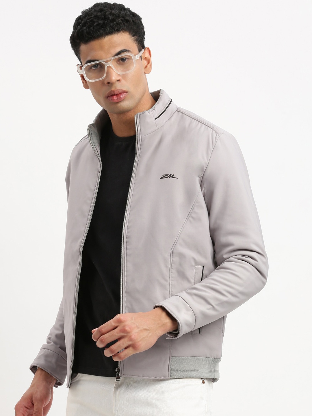 

SHOWOFF Mock Collar Windcheater Bomber Jacket, Grey