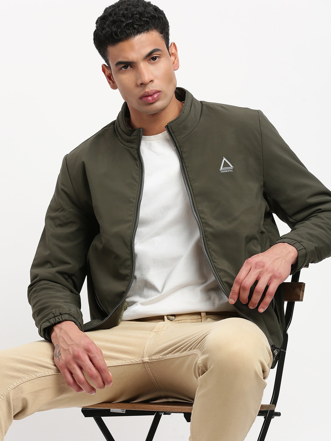 

SHOWOFF Mock Collar Windcheater Bomber Jacket, Olive