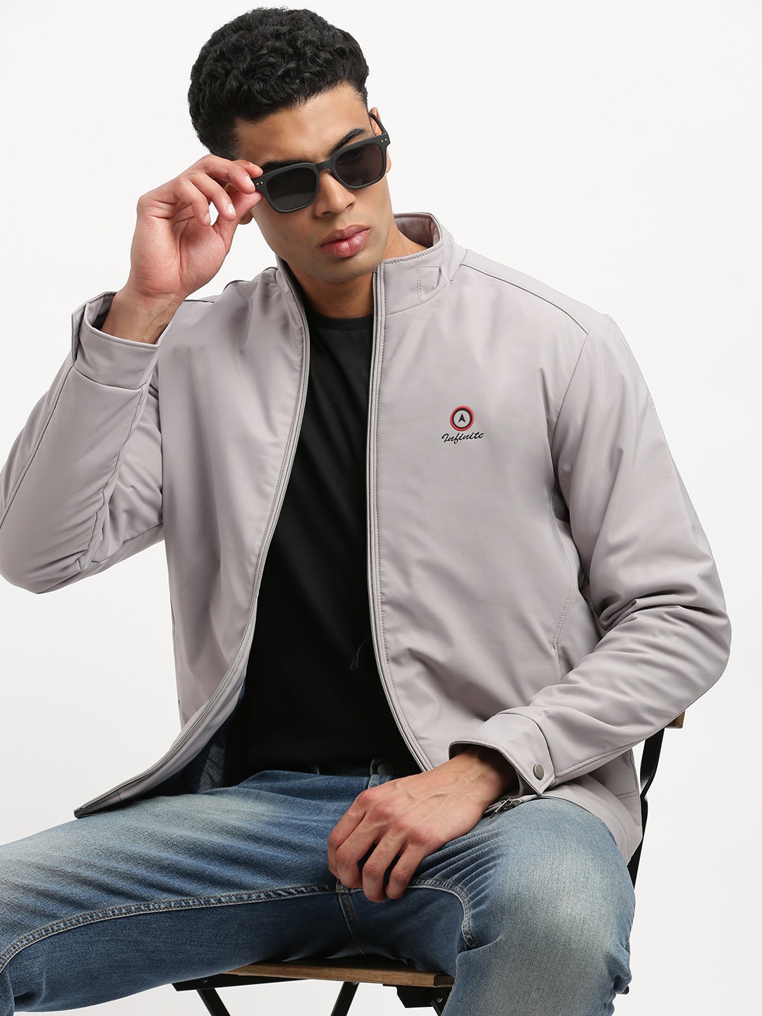 

SHOWOFF Mock Collar Windcheater Bomber Jacket, Grey