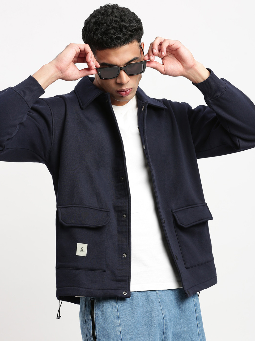 

SHOWOFF Spread Collar Windcheater Tailored Jacket, Navy blue