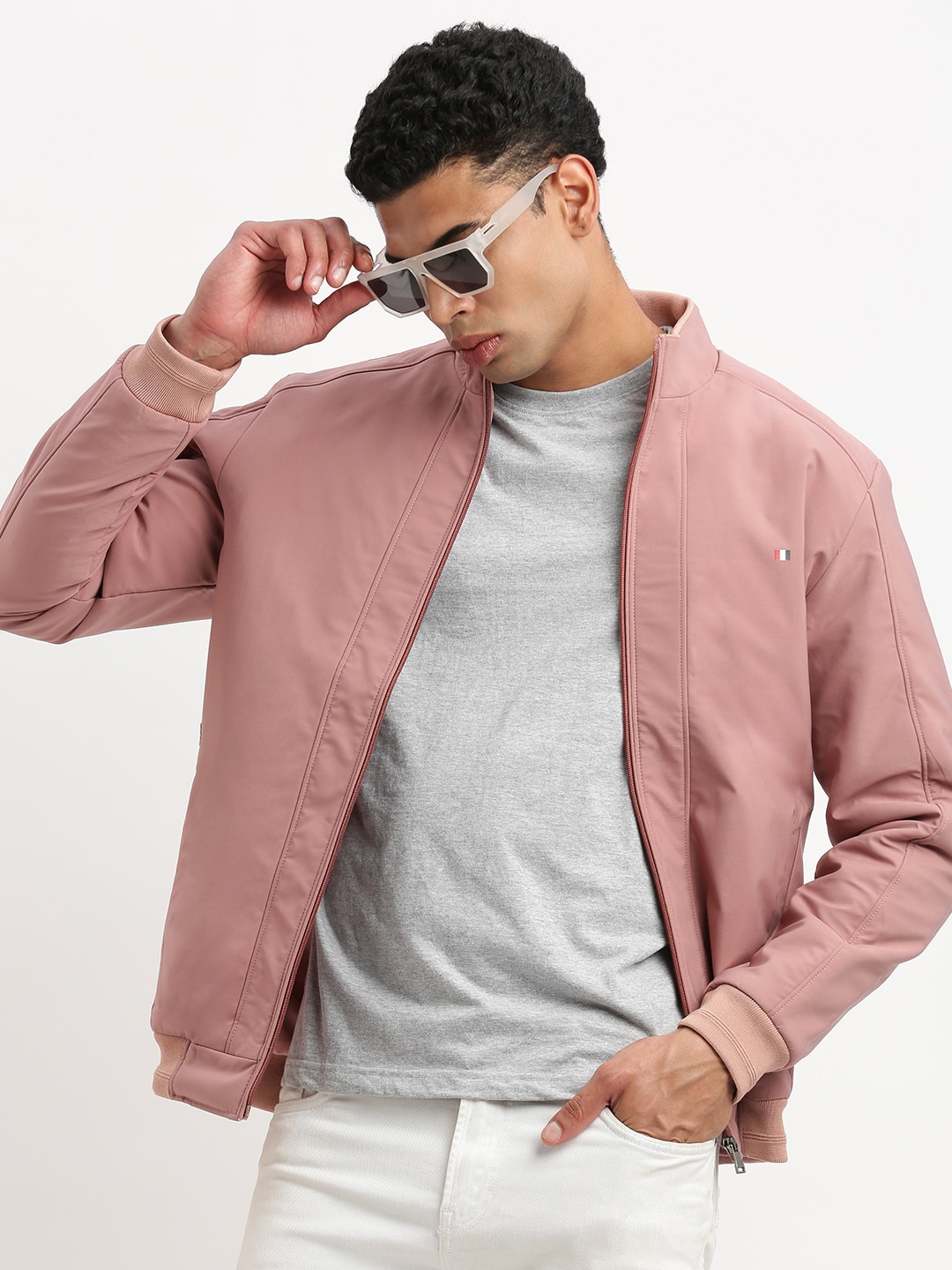 

SHOWOFF Mock Collar Windcheater Bomber Jacket, Peach