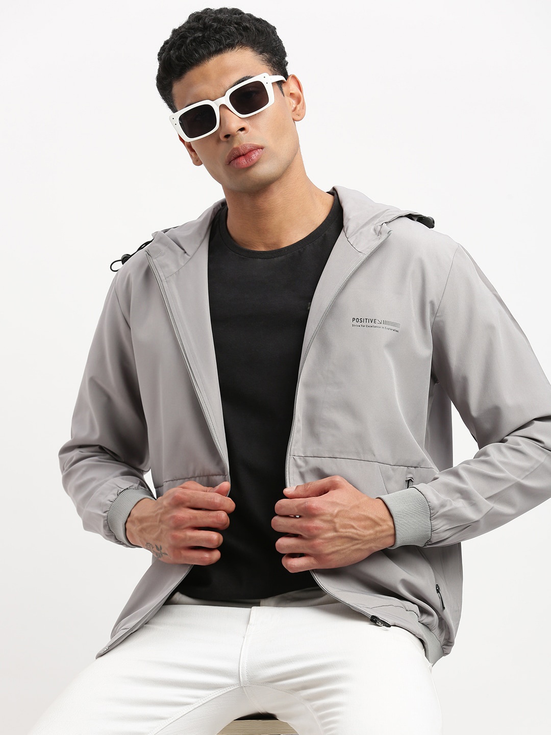 

SHOWOFF Hooded Windcheater Bomber Jacket, Grey