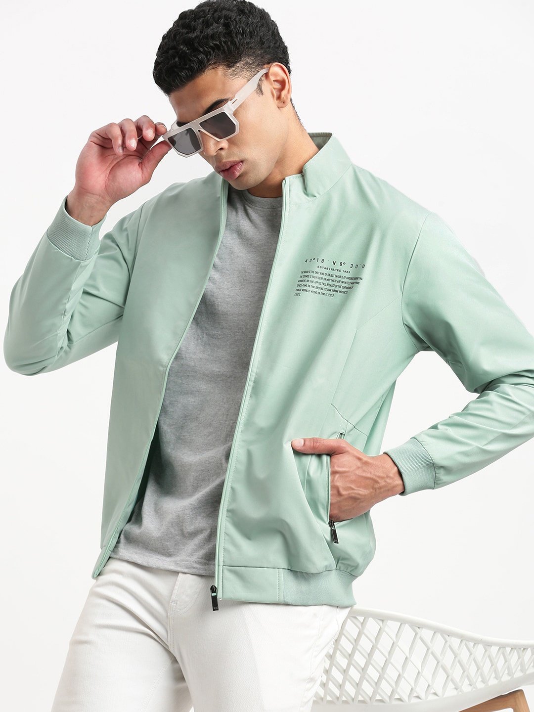 

SHOWOFF Mock Collar Windcheater Bomber Jacket, Sea green