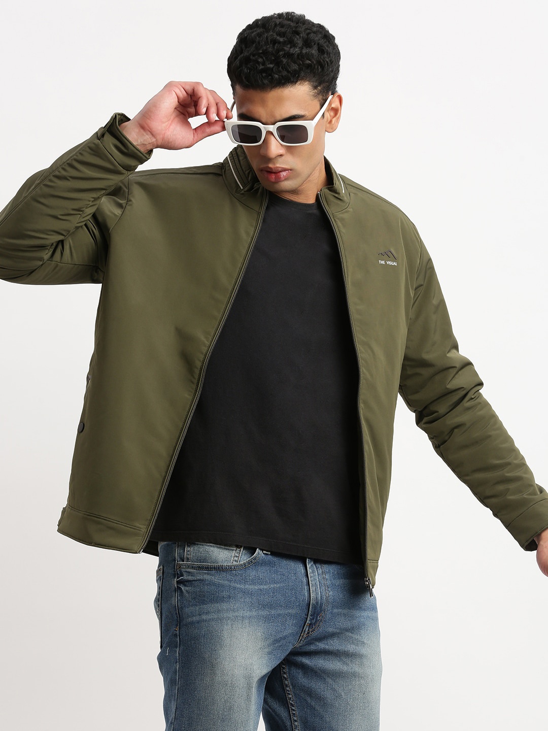 

SHOWOFF Mock Collar Windcheater Bomber Jacket, Olive