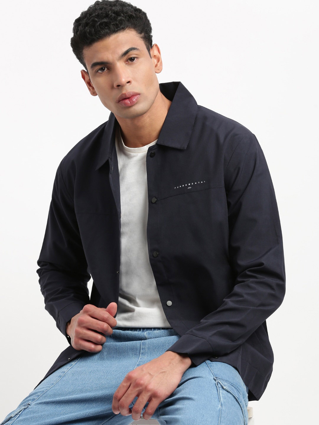 

SHOWOFF Spread Collar Windcheater Tailored Jacket, Navy blue