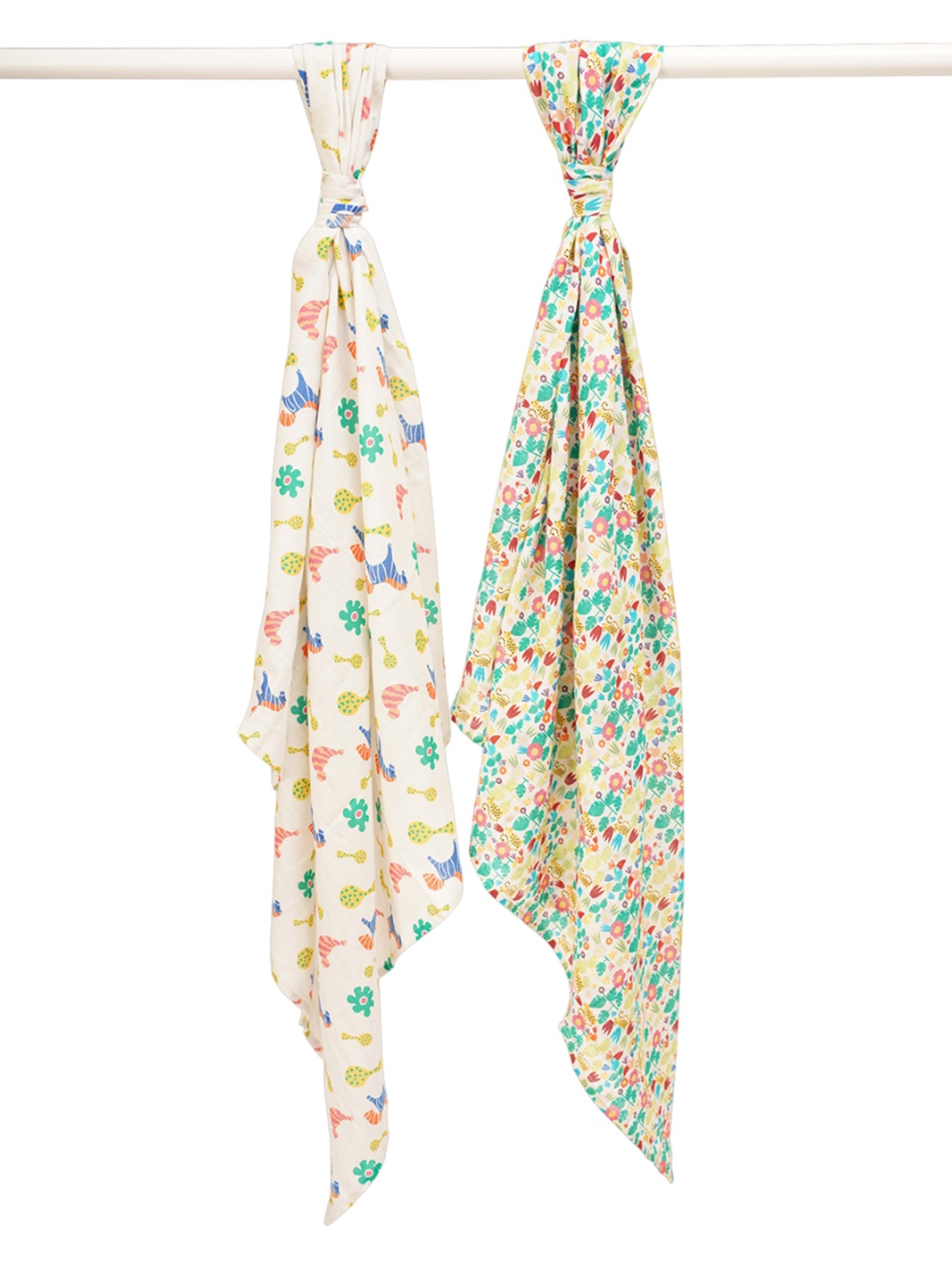 

GREENDIGO Infants 2-Pcs Printed Organic Muslin Cotton Swaddles, White