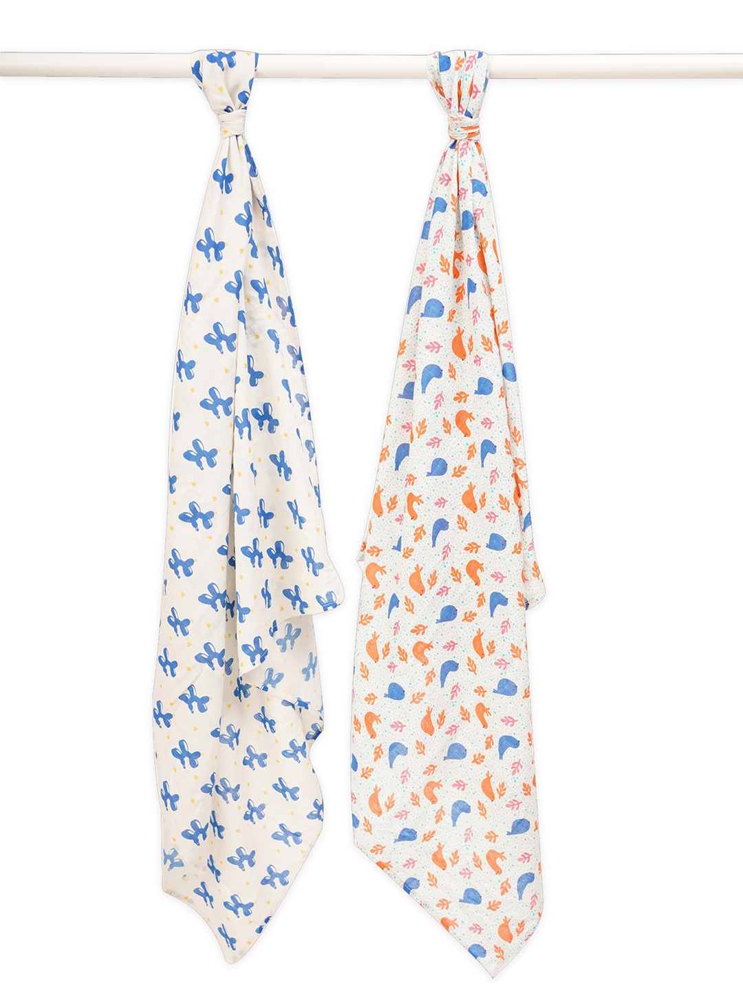 

GREENDIGO Infants 2-Pcs Printed Organic Muslin Cotton Swaddles, White
