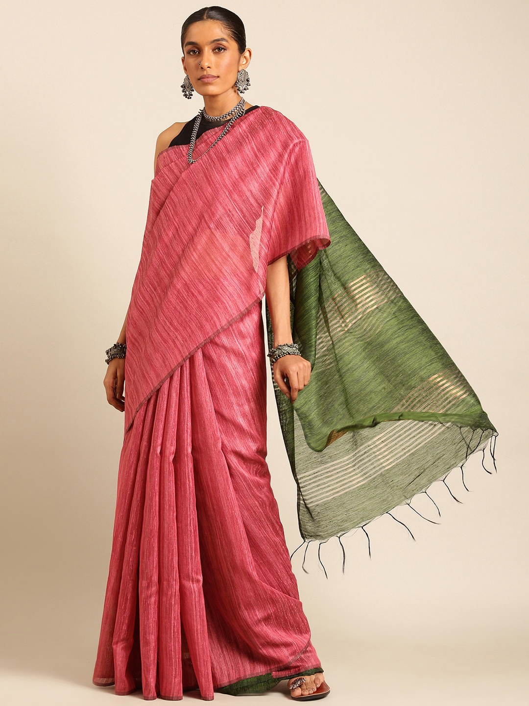 

Taavi Woven Design Handloom Bhagalpuri Saree, Pink