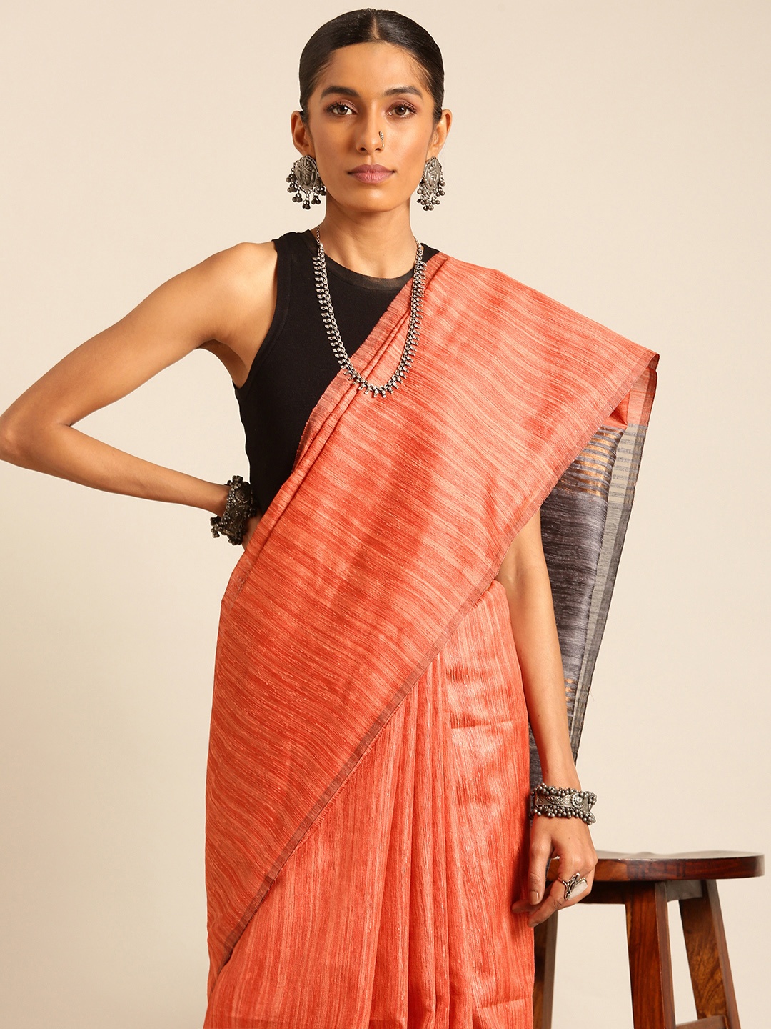 

Taavi Woven Design Bhagalpuri Saree, Peach