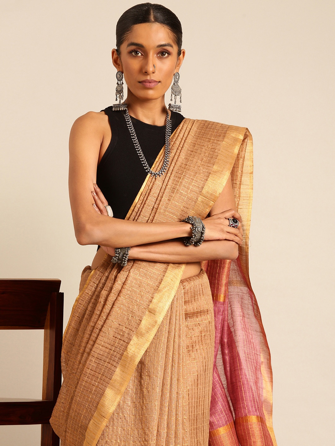 

Taavi Bhagalpuri Saree, Brown