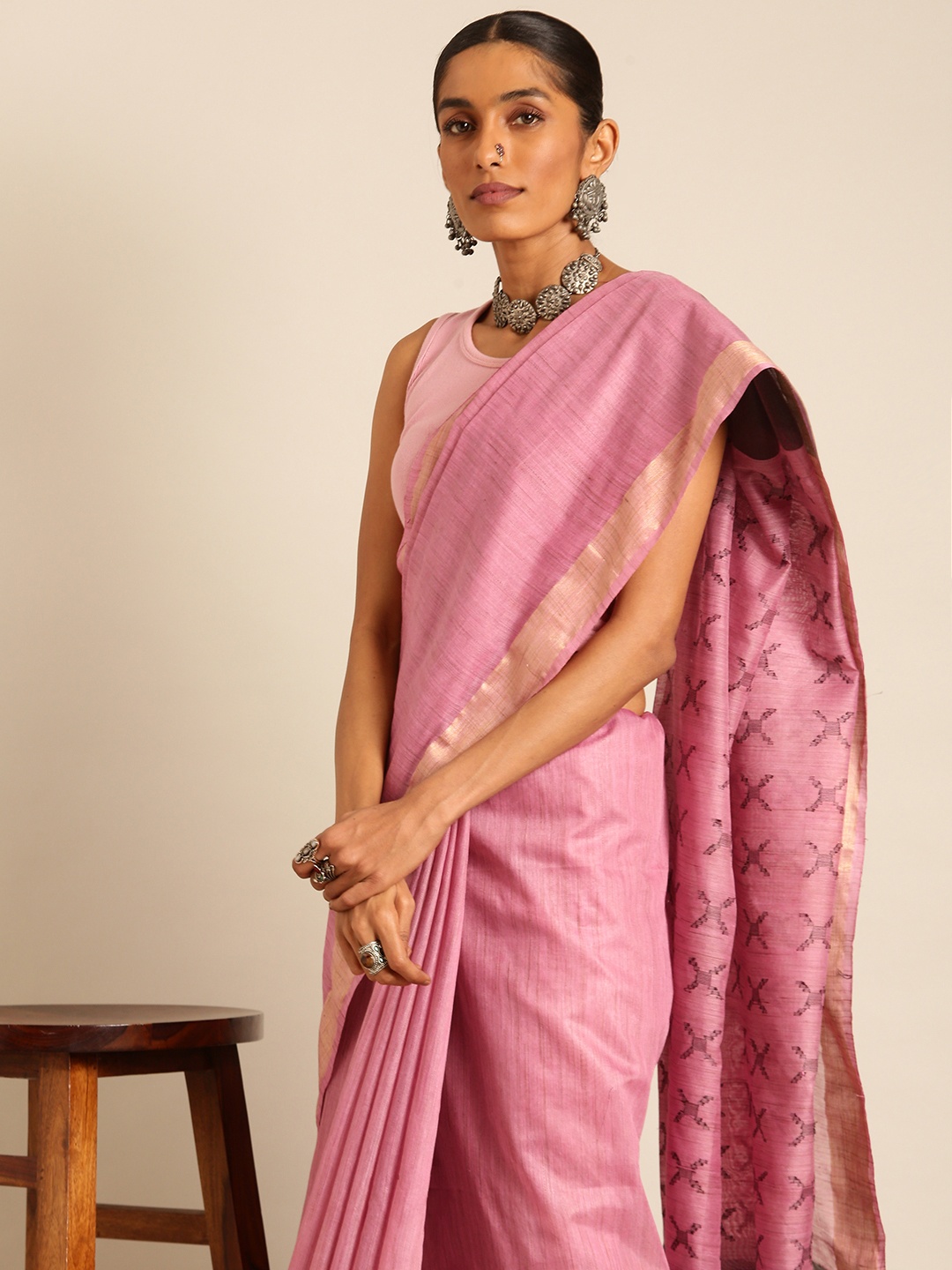 

Taavi Woven Design Handloom Bhagalpuri Saree, Pink