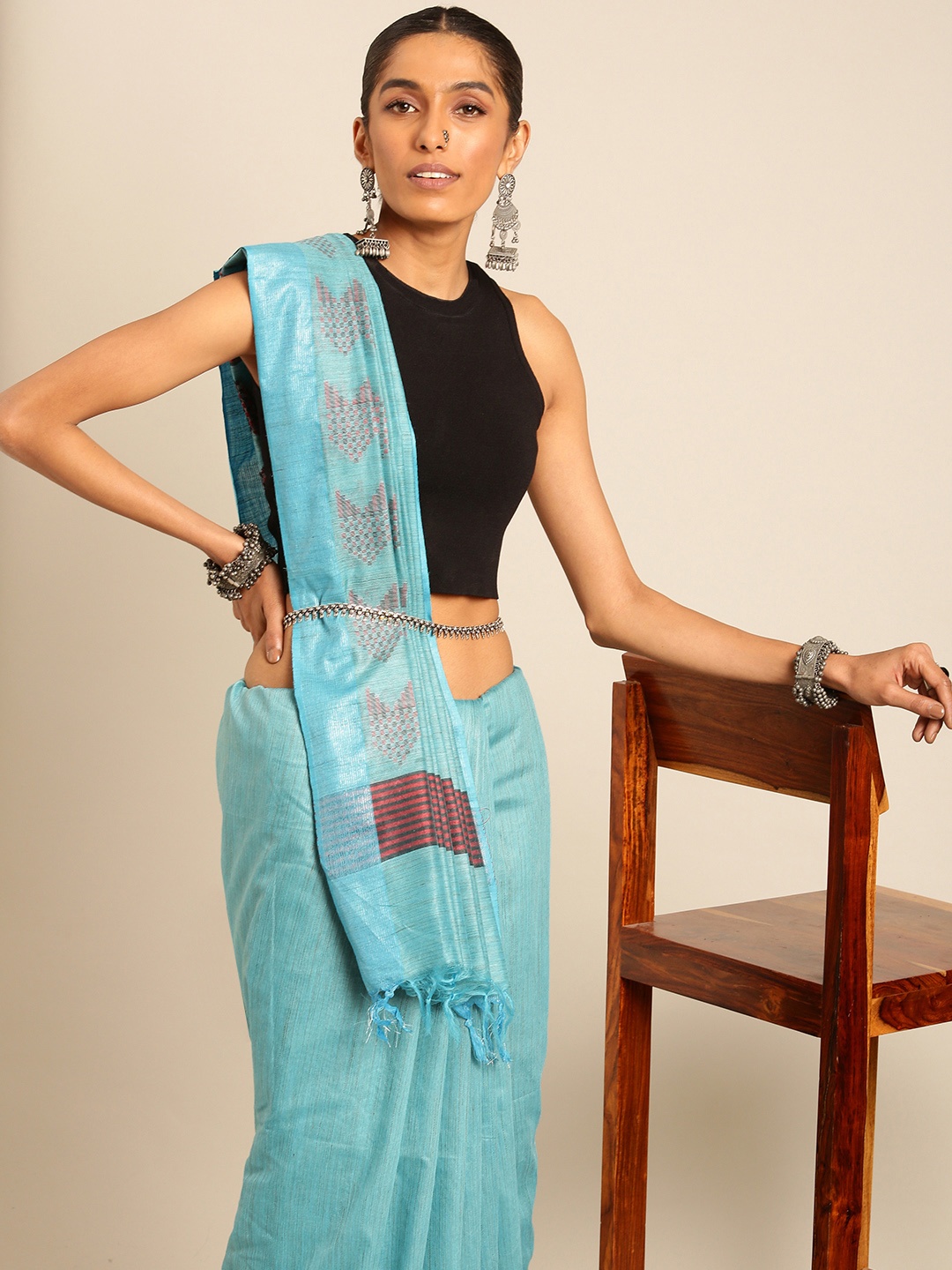 

Taavi Bhagalpuri Woven Design Handloom Zari Saree, Blue