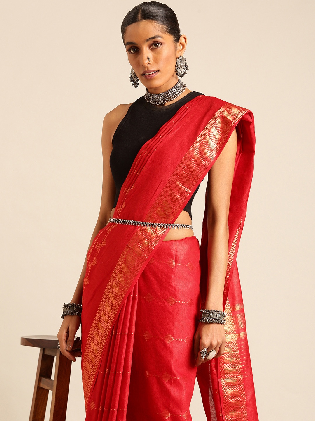 

Taavi Bhagalpuri Woven Legacy Zari Saree, Red