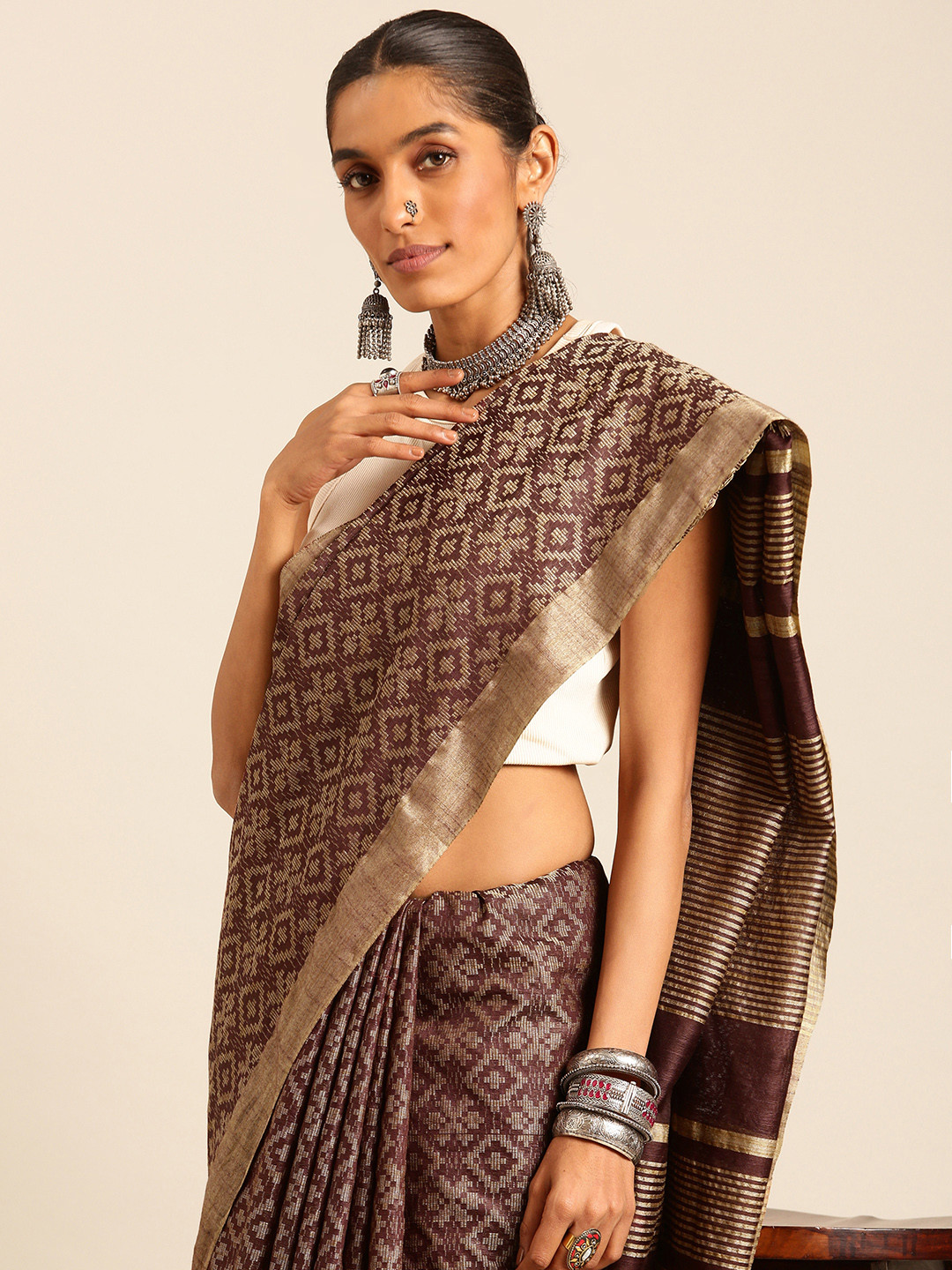 

Taavi Woven Design Zari Bhagalpuri Saree, Brown