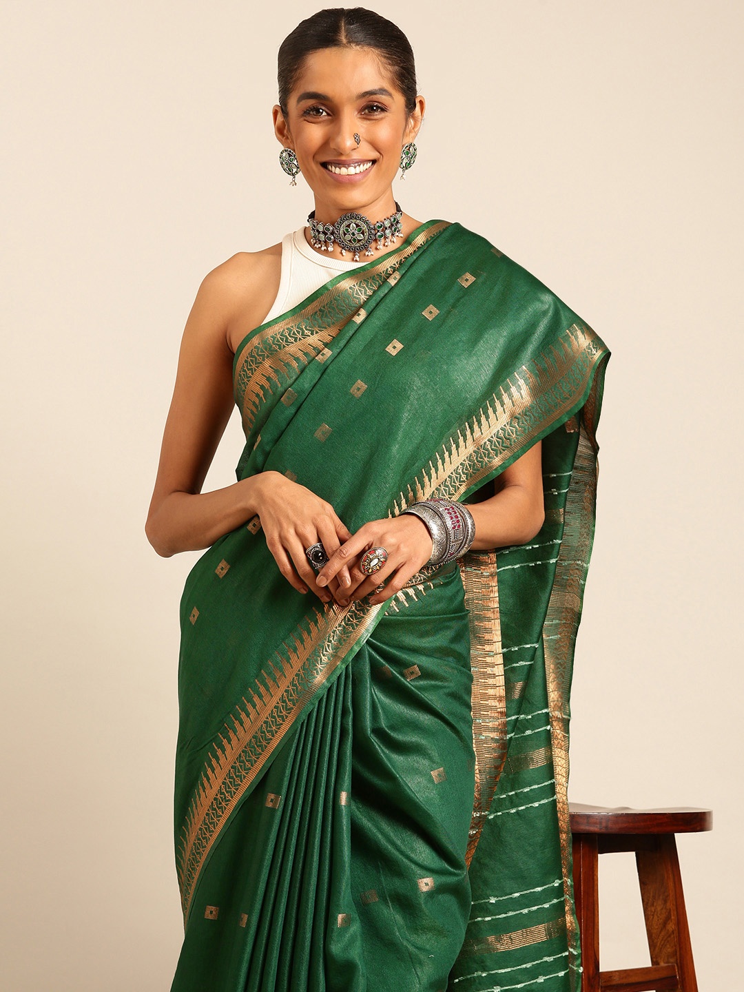 

Taavi Woven Design Zari Bhagalpuri Saree, Green