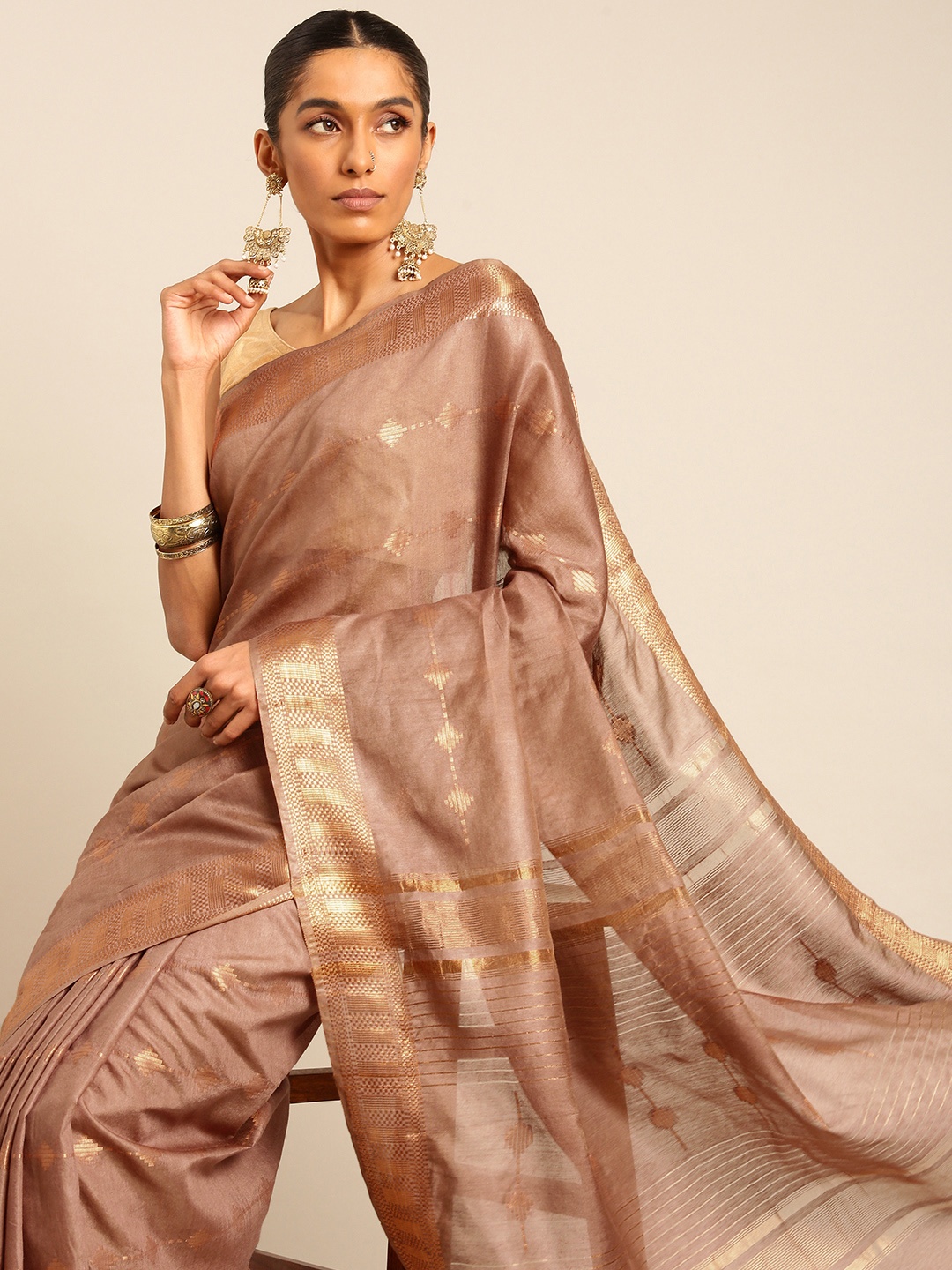 

Taavi Bhagalpuri Woven Legacy Zari Saree, Brown