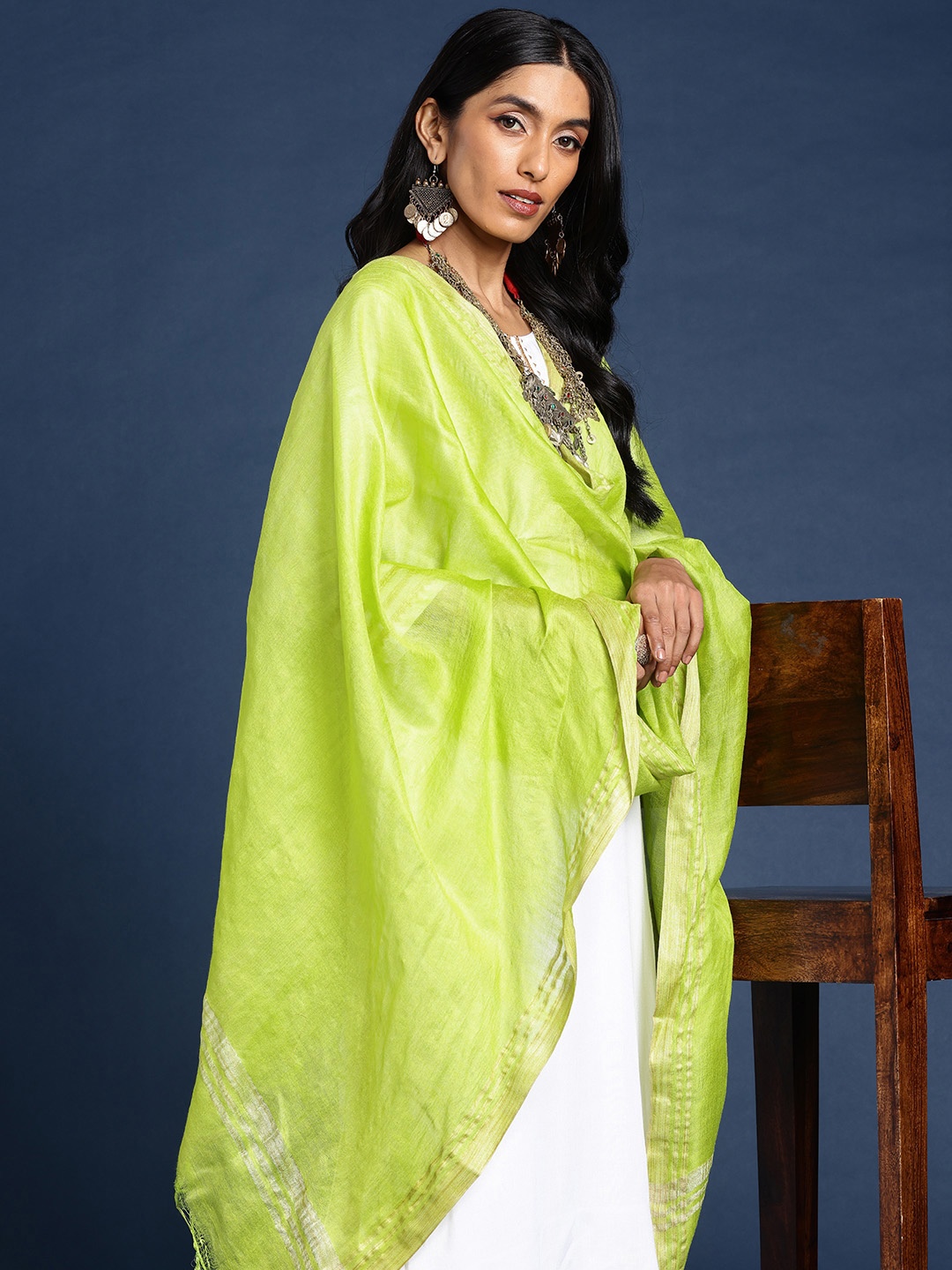 

Taavi Woven Design Handloom Dupatta, Green